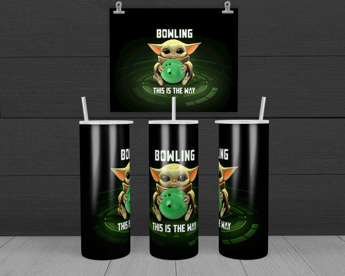Baby Yoda Bowling 20 oz Skinny Tumbler