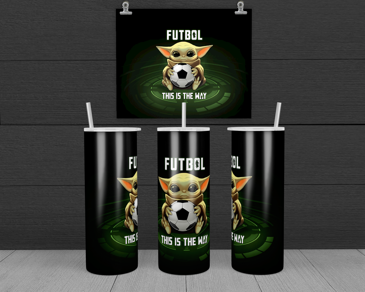 Baby Yoda Soccer 20 oz Skinny Tumbler