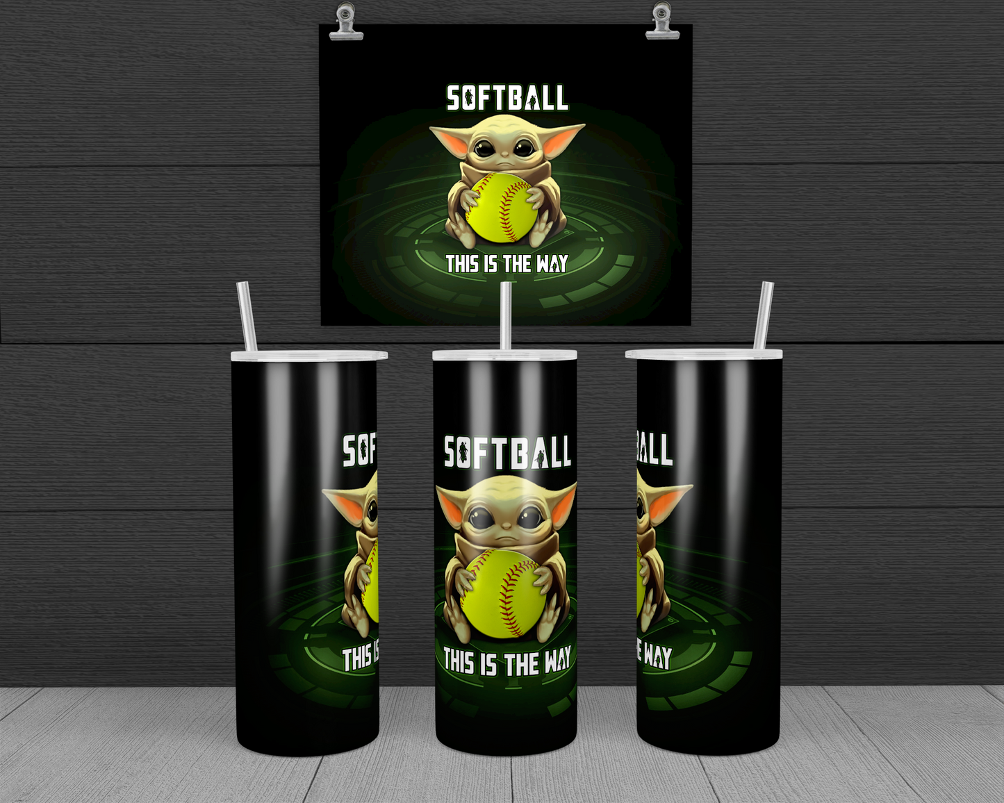 Baby Yoda Softball 20 oz Skinny Tumbler