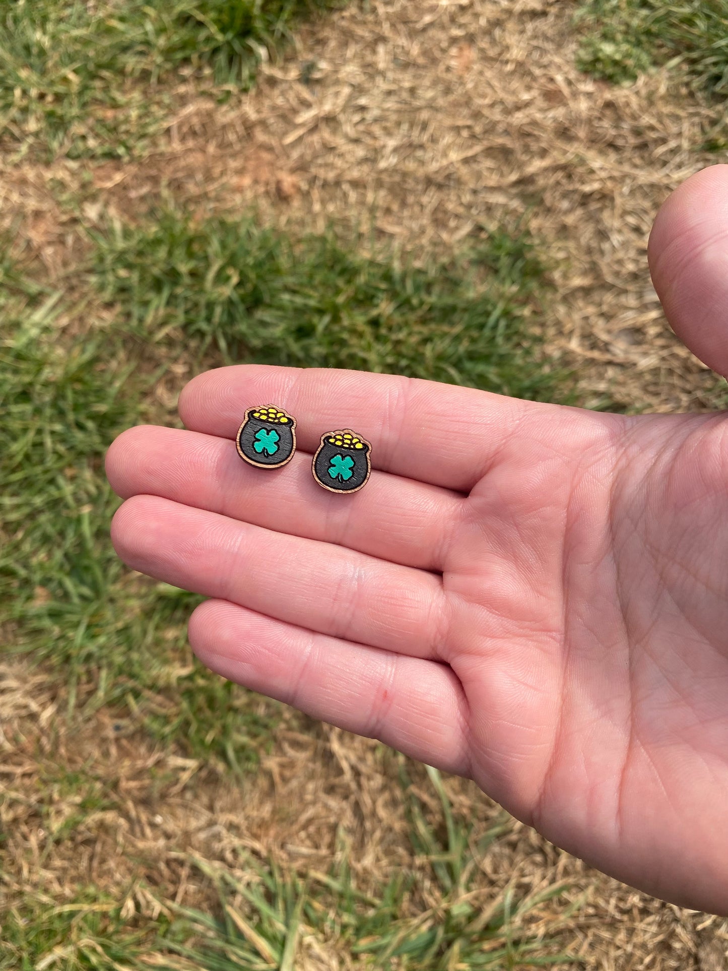 St. Patrick's Day Pot of gold Stud Earrings SVG Cut file