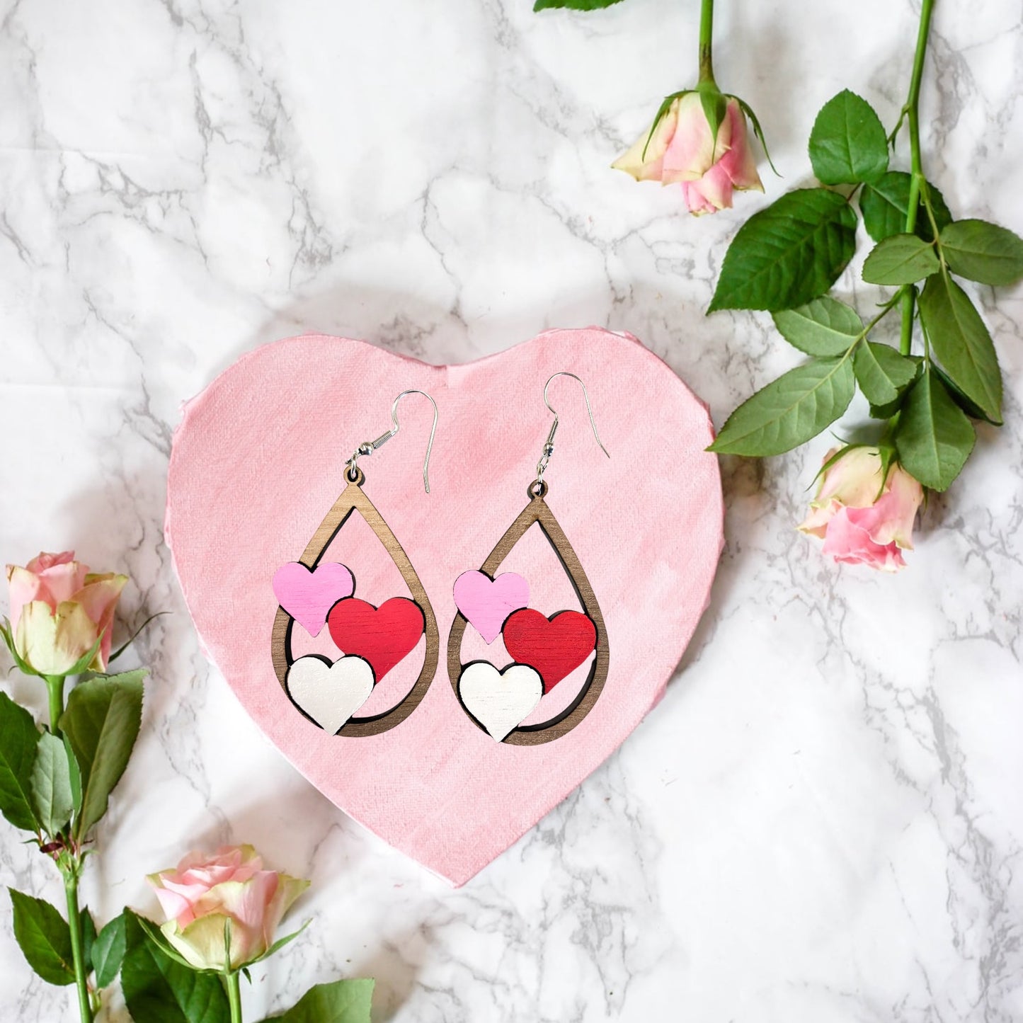 Valentine's Day 3 Hearts Dangle Earring SVG Cut file