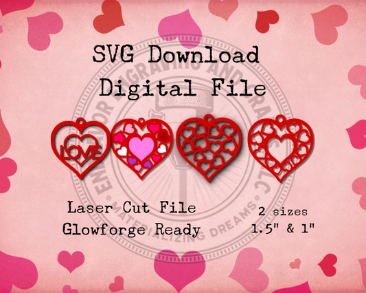 Valentines Day Earrings SVG Laser Cut File| Glowforge File|Valentine Heart Earrings|SVG Download Laser Cut File|Valentines Day Dangle