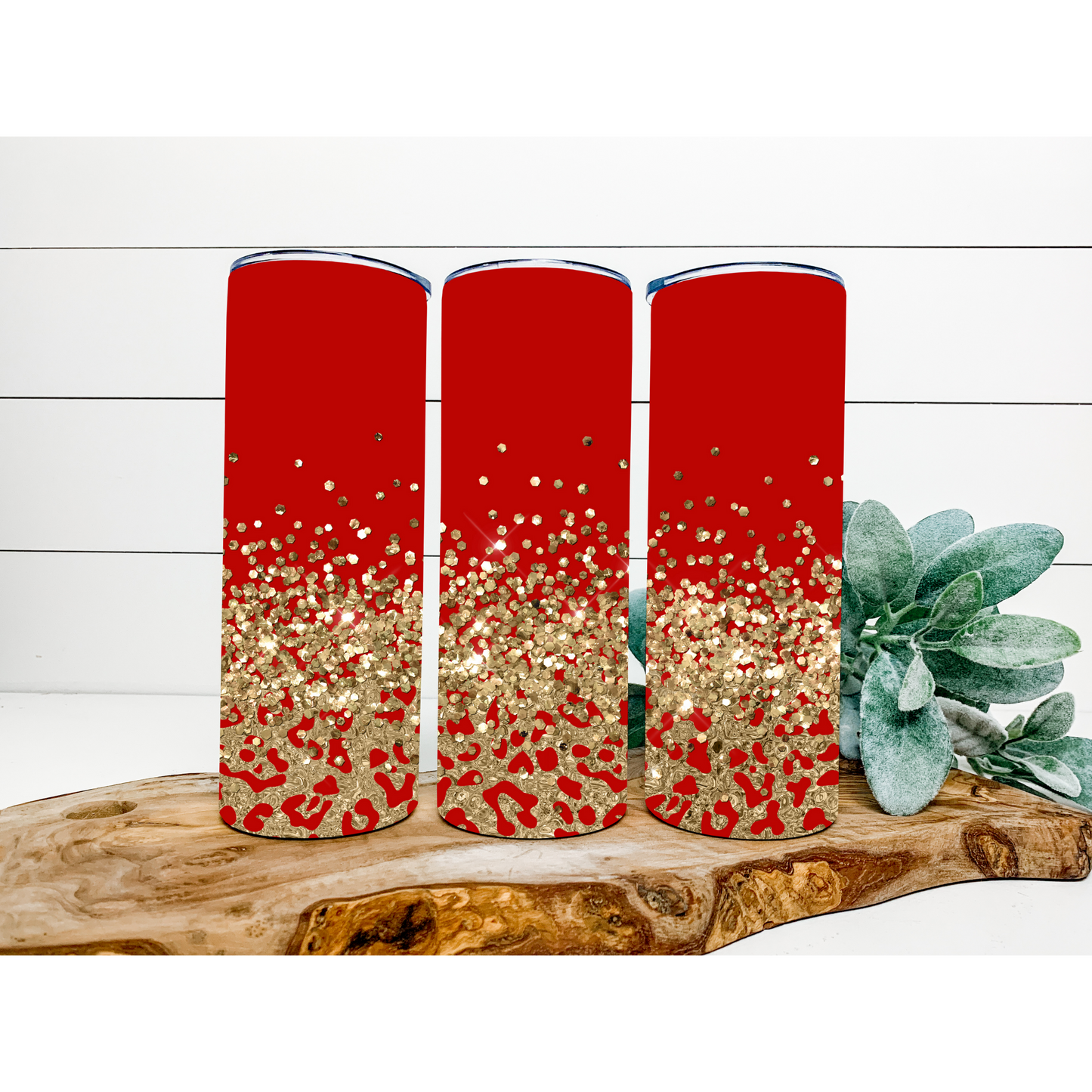 Valentine's Day Tumbler | Valentine's Red and Gold Leopard Print Tumbler