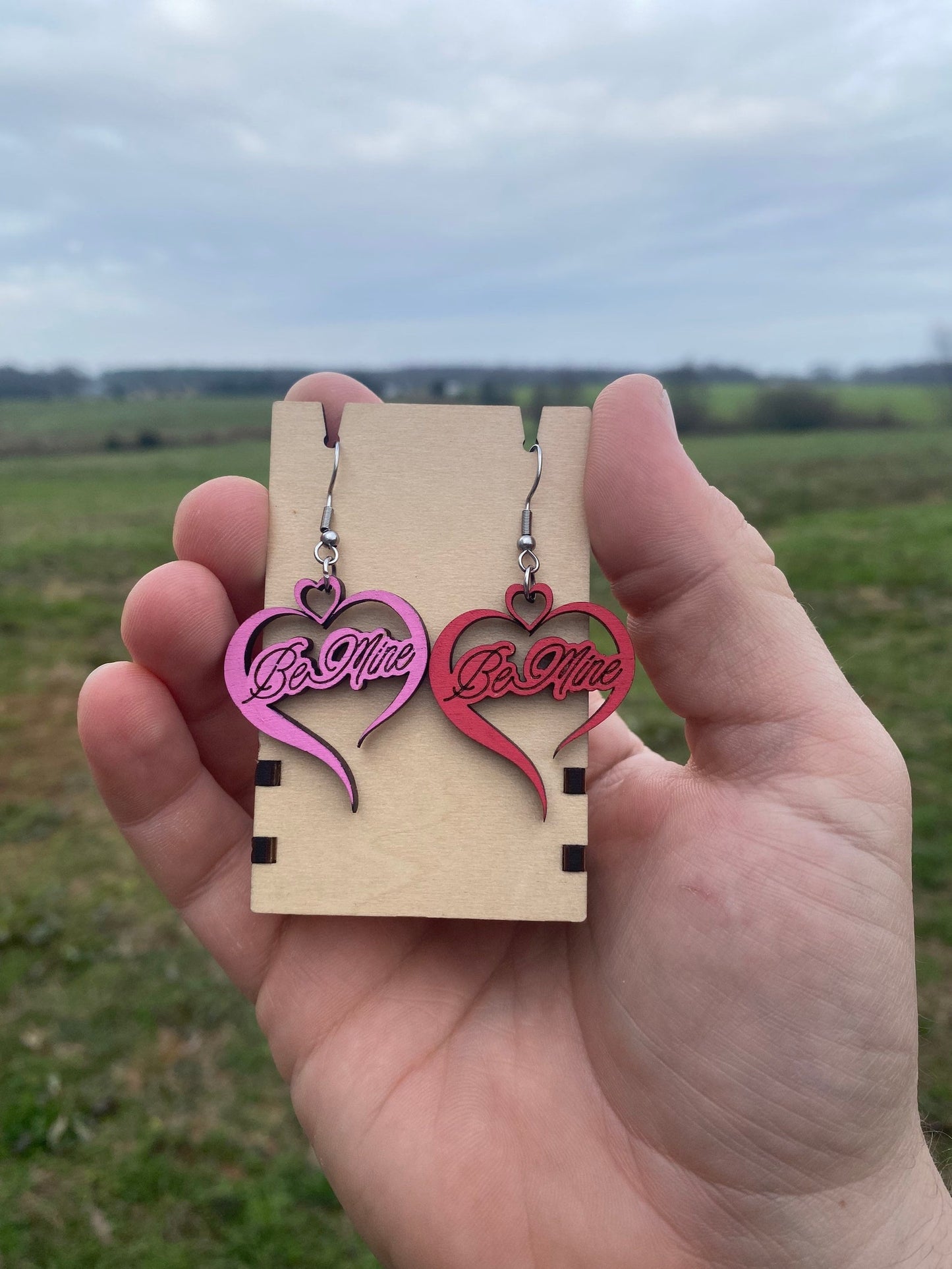 Open Hearts Be Mine Dangle Earrings - Handmade Wooden Earrings in Various Colors & Findings | Women’s Valentine’s Day Jewelry Gift Ideas