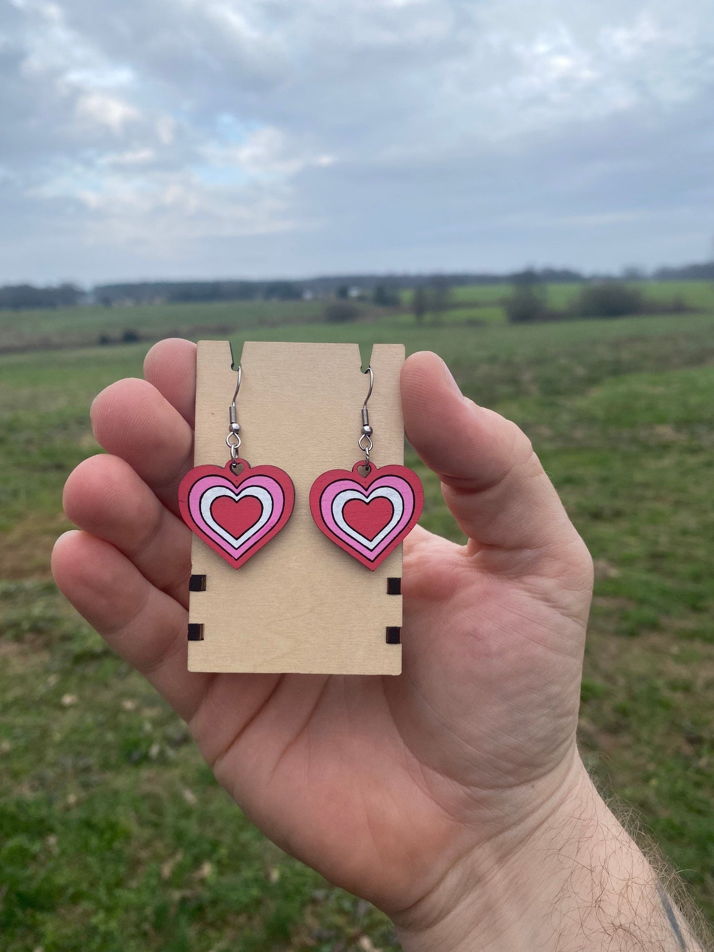 Valentine’s Day Earrings - Handmade Wood Dangle Earrings w/ 304 Stainless Steel | Trendy Aesthetic Valentine’s Jewelry Accessories Gift