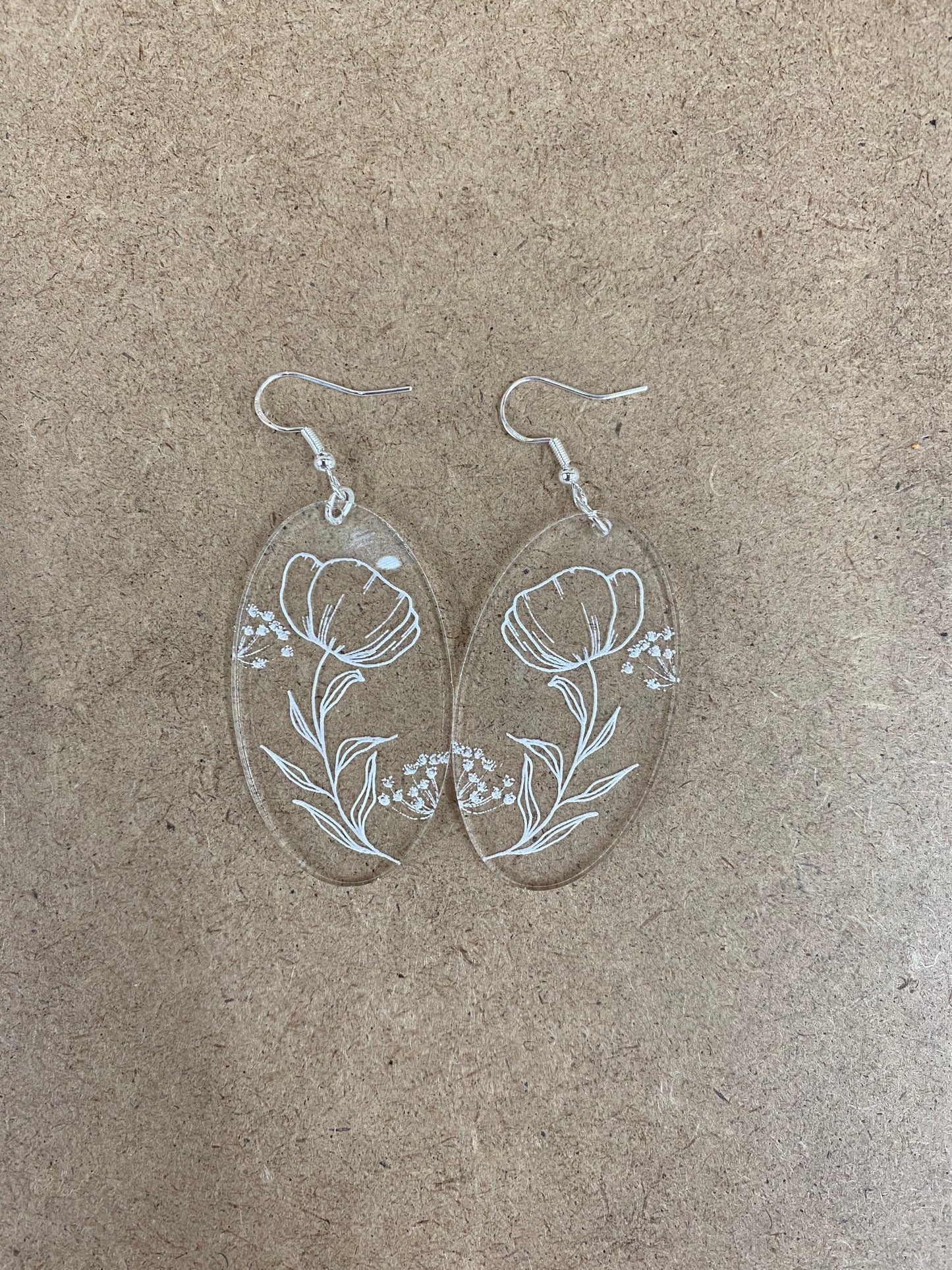 Laser Engraved Botanical Floral Design Acrylic Earrings