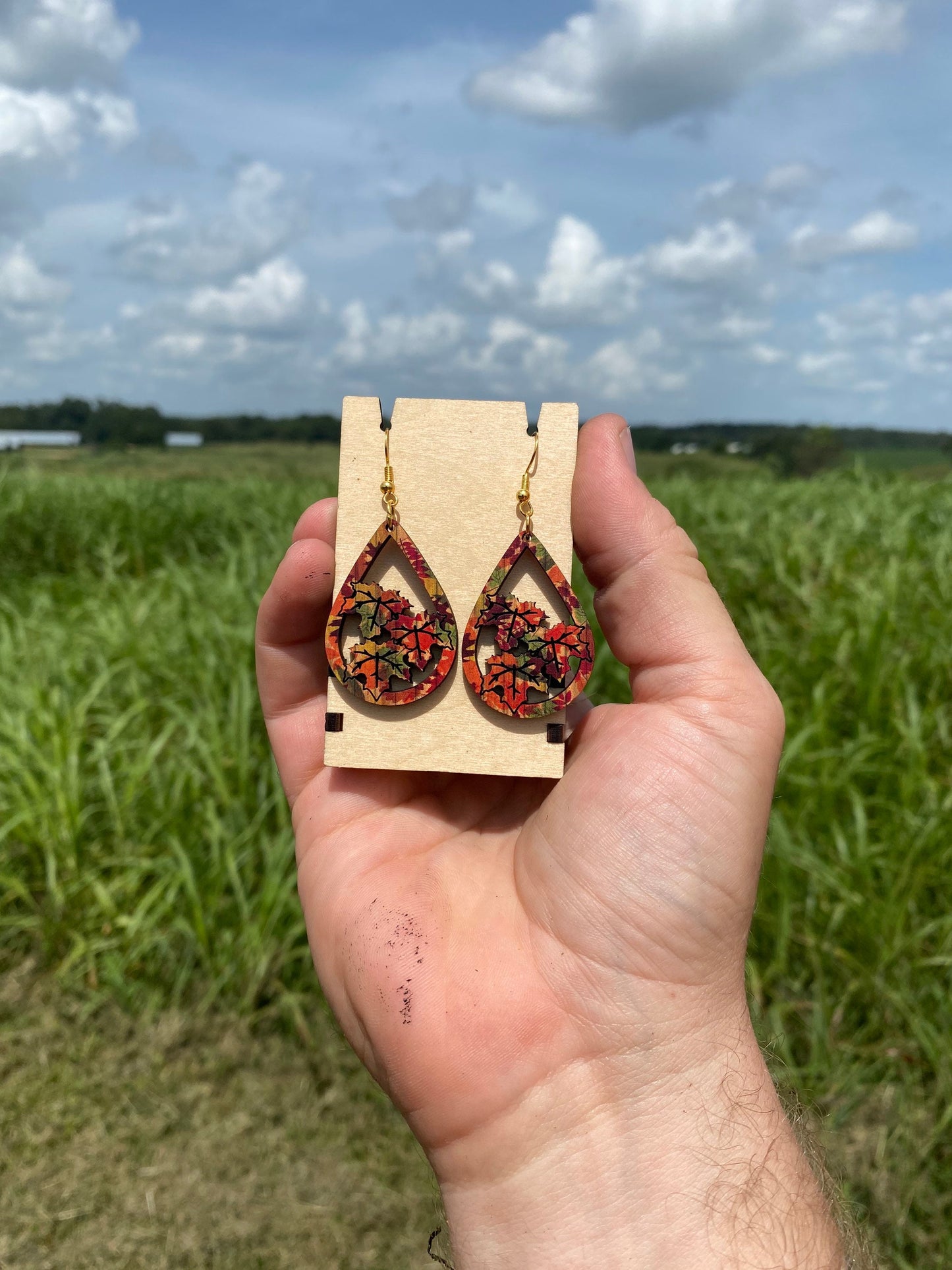 Fall Leaves Statement Earrings - Hypoallergenic Festive Autumn Maple Leaves for Thanksgiving Dinner Party | Gift Idea for Girlfriend