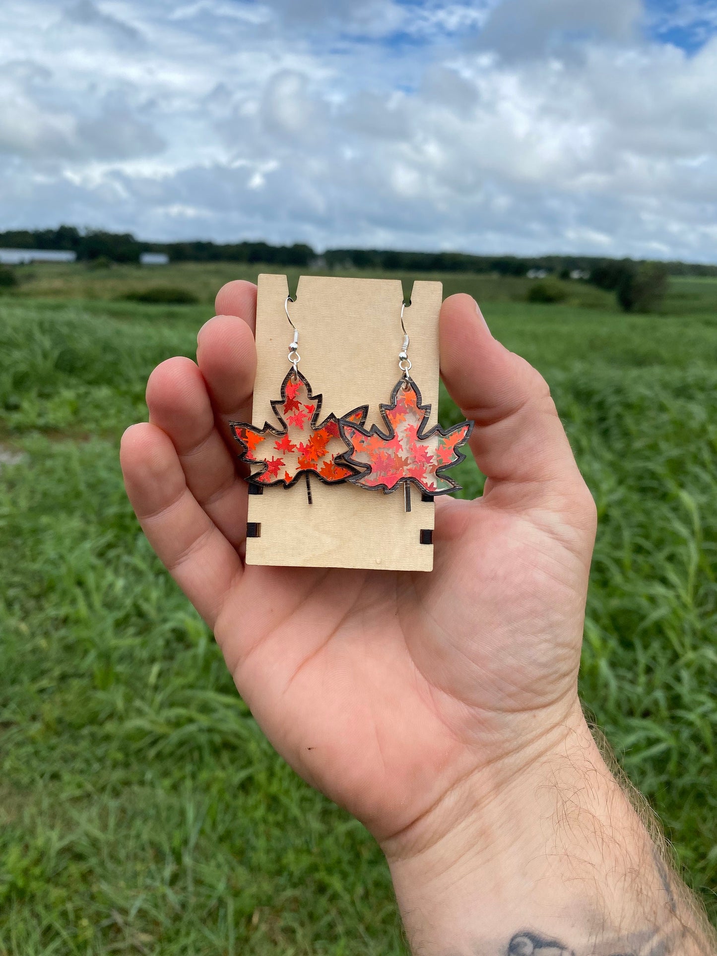 Fall Leaves Statement Earrings - Hypoallergenic Acrylic Festive Autumn Maple Leaves for Thanksgiving Dinner Party | Gift Idea for Girlfriend