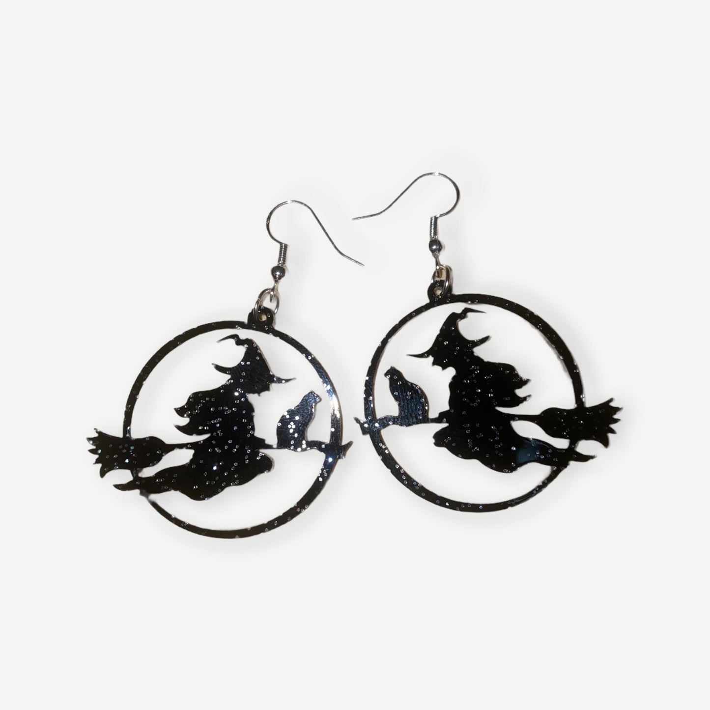 Spooky Witch on a Broomstick Dangle Earrings - Handmade Premium Acrylic Halloween Statement Earrings | Halloween Accessories for Dressing Up