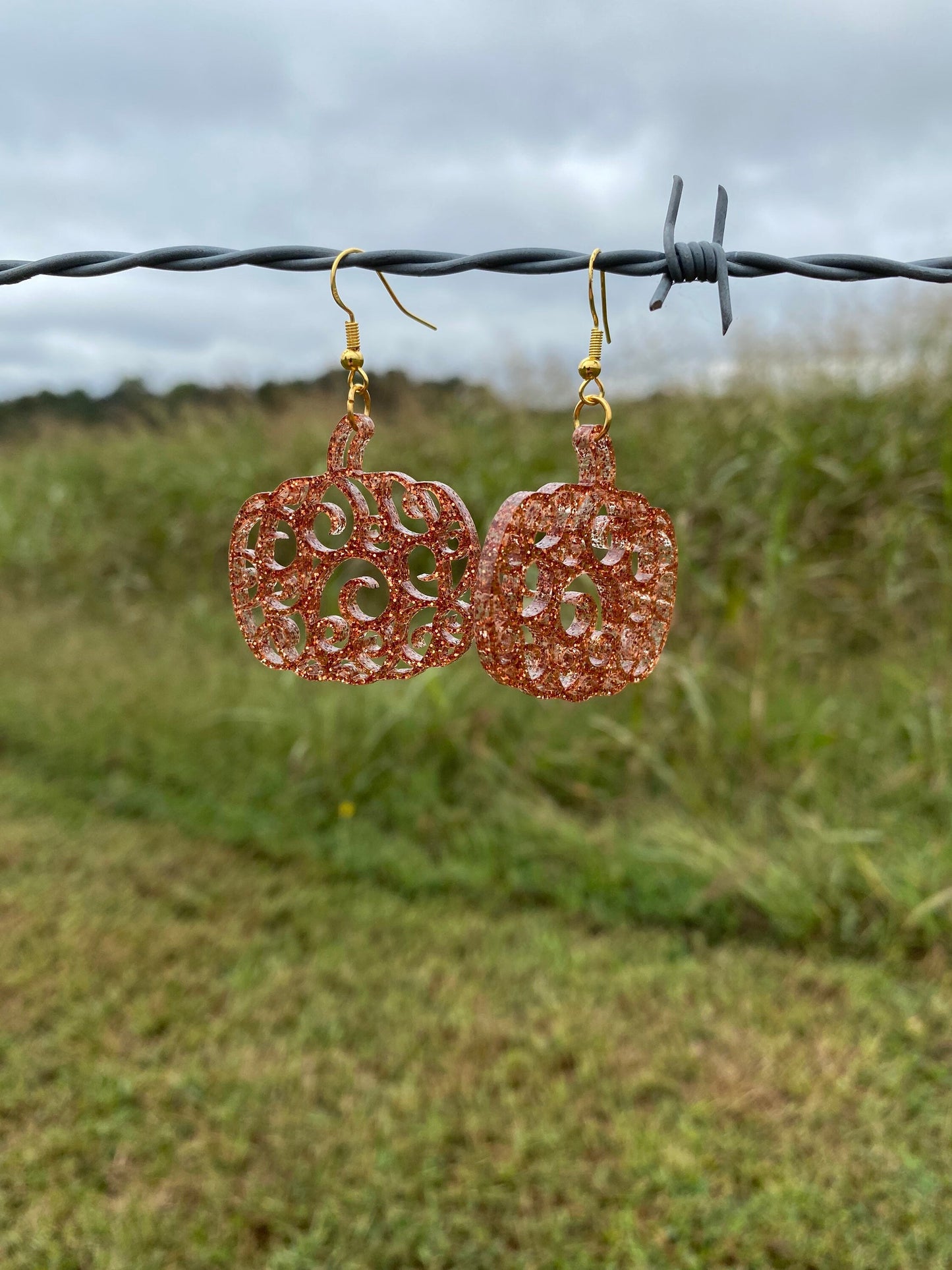Sparkling Carved Pumpkin Statement Earrings - Handmade Hypoallergenic Eccentric Fall Accessories for Autumn Dinner | Girlfriend Gift Ideas