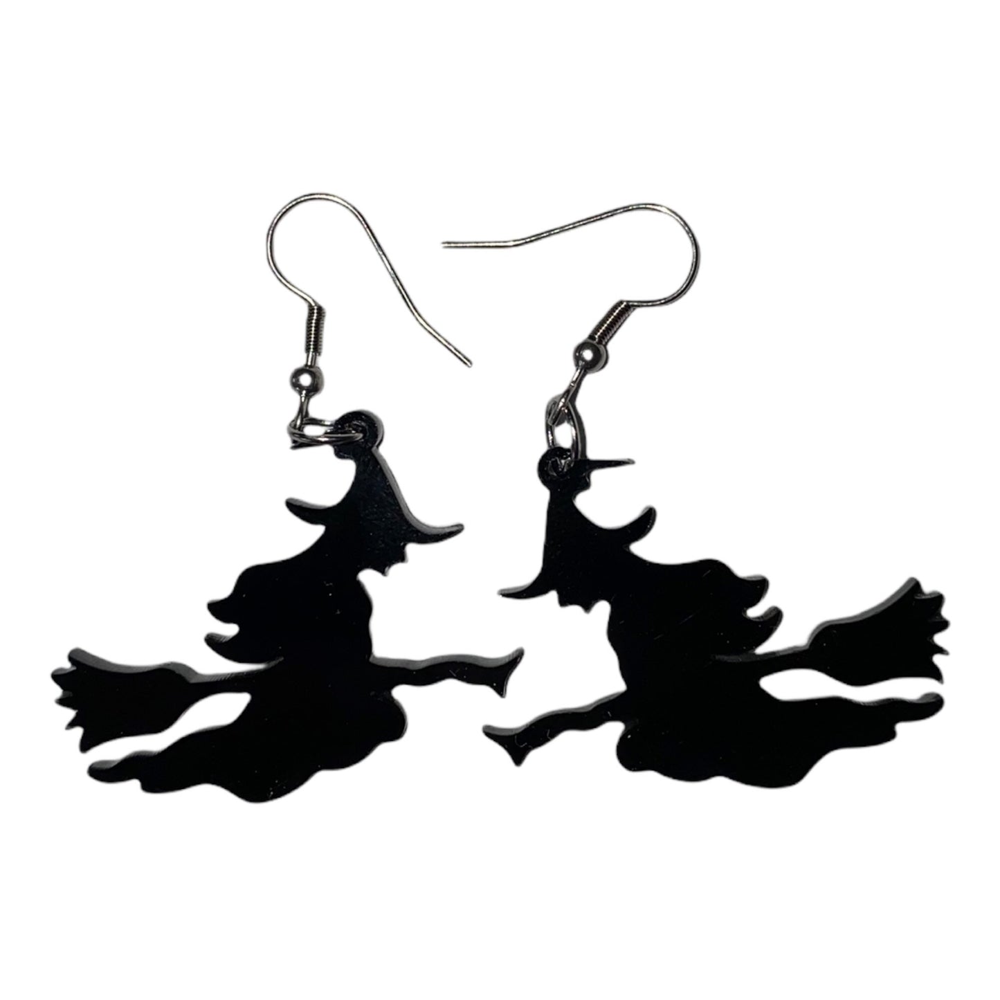 Spooky Witch on a Broomstick Dangle Earrings - Handmade Premium Acrylic Halloween Statement Earrings | Halloween Accessories for Dressing Up