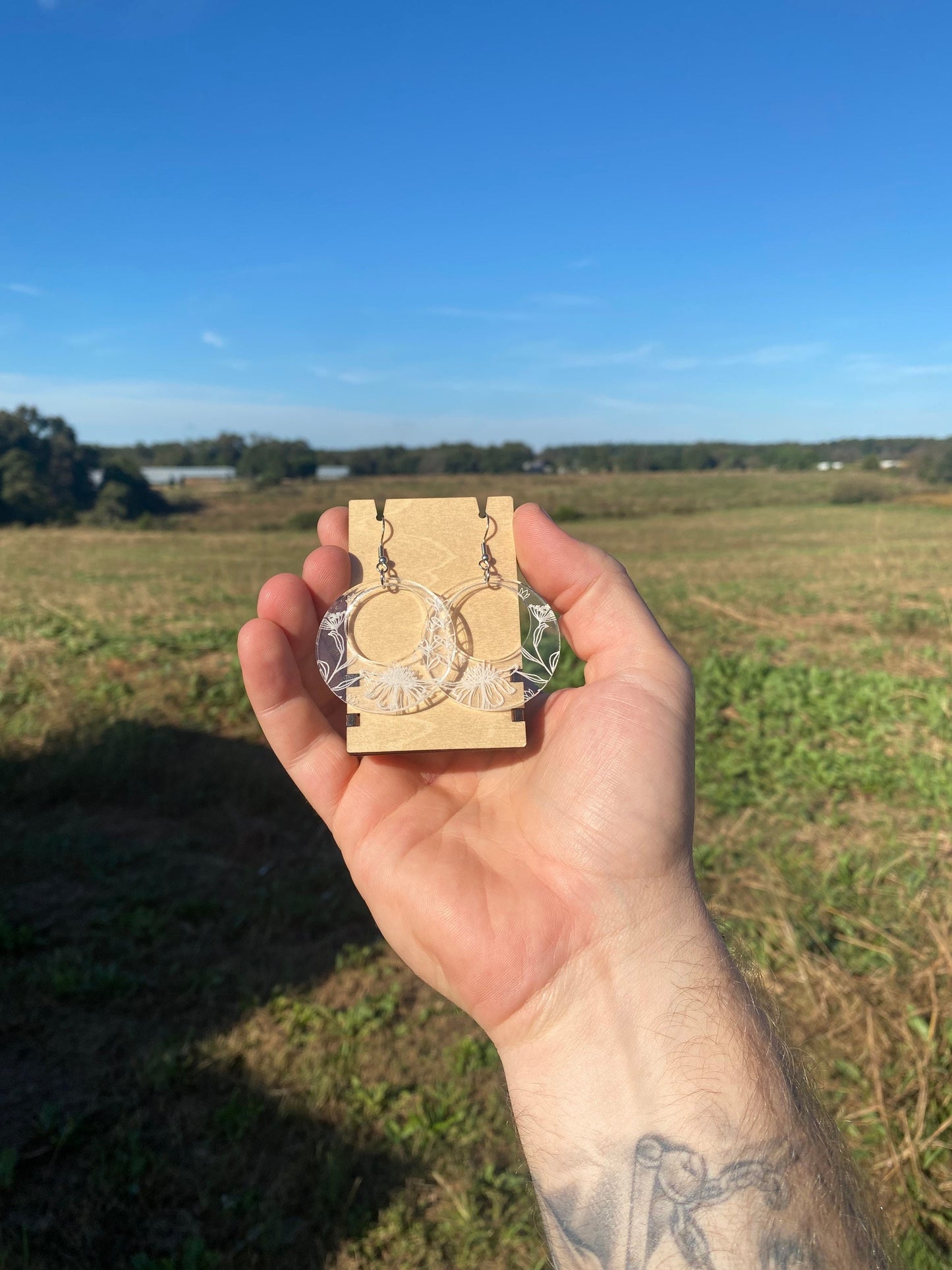 Botanical Pattern Clear Acrylic Earrings - Laser Engraved Floral Transparent Dangle Earrings | Unique Flower Jewelry Gift Ideas for Her