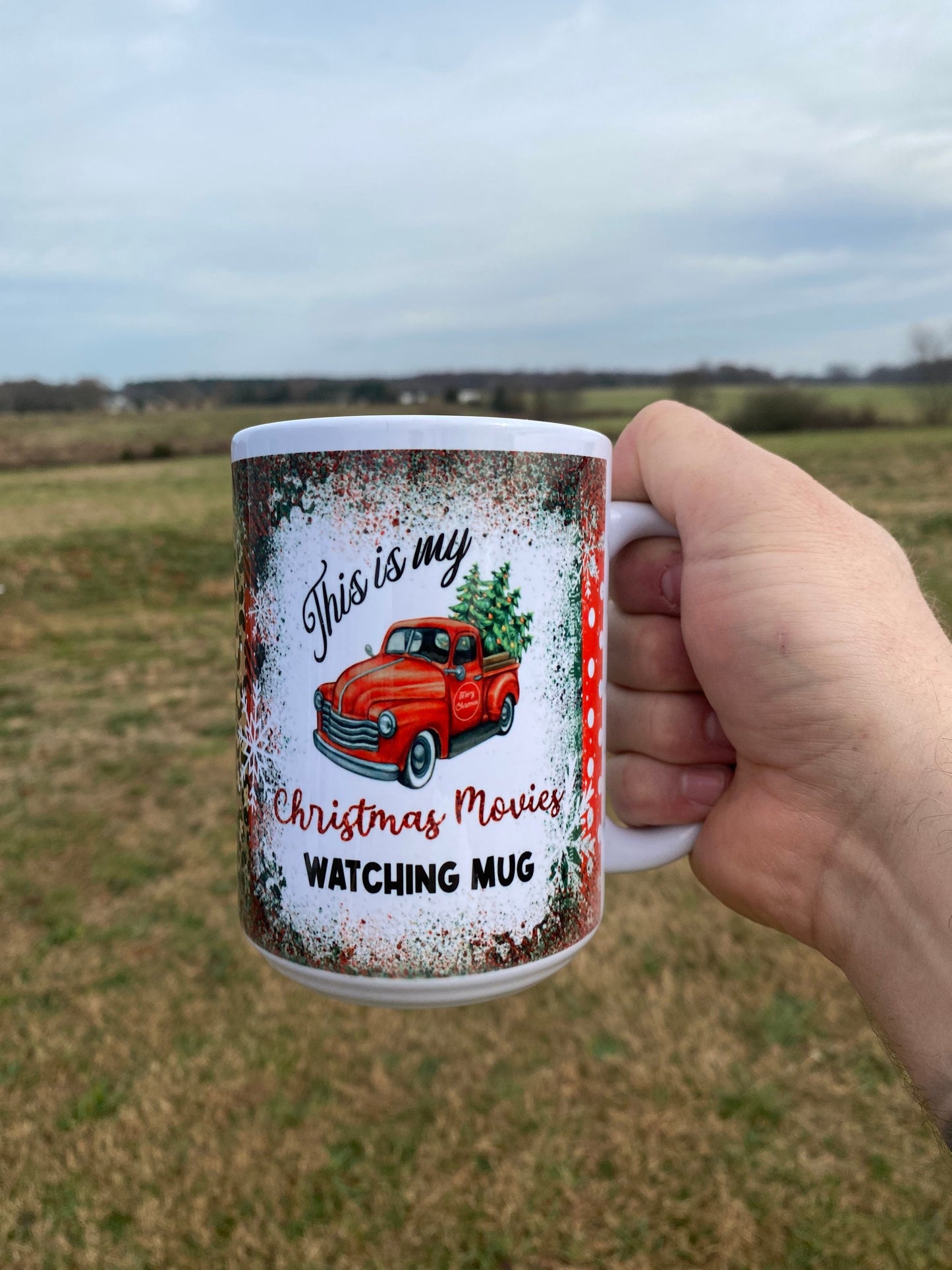 Christmas Movie Watching Mug - Microwave & Dishwasher Safe 15 oz Coffee Mug w/ Graphic Quote Design | Coffee Lover Gifts for Christmas