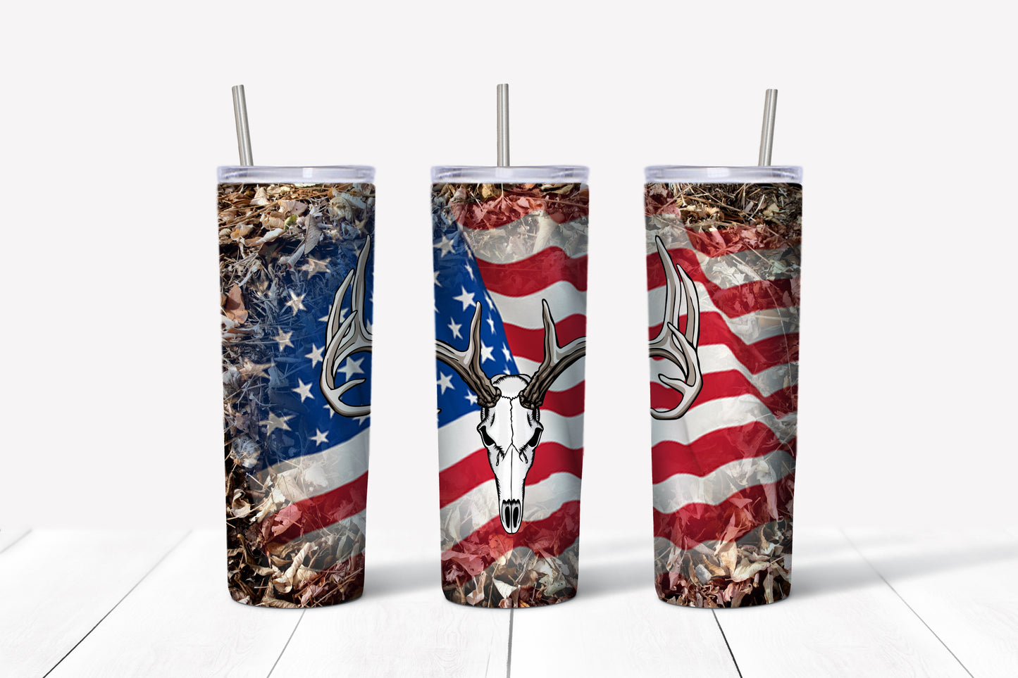 American Camo Deer Skull 20 oz Skinny Tumbler