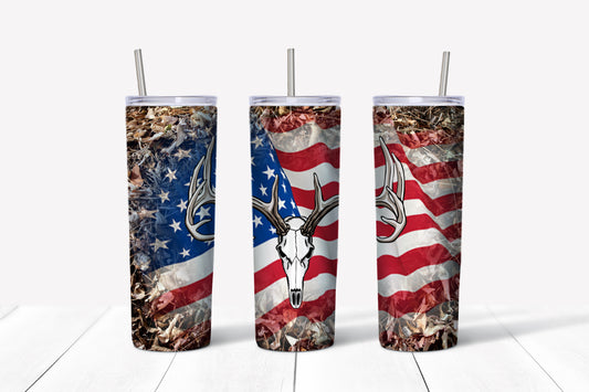 American Camo Deer Skull 20 oz Skinny Tumbler