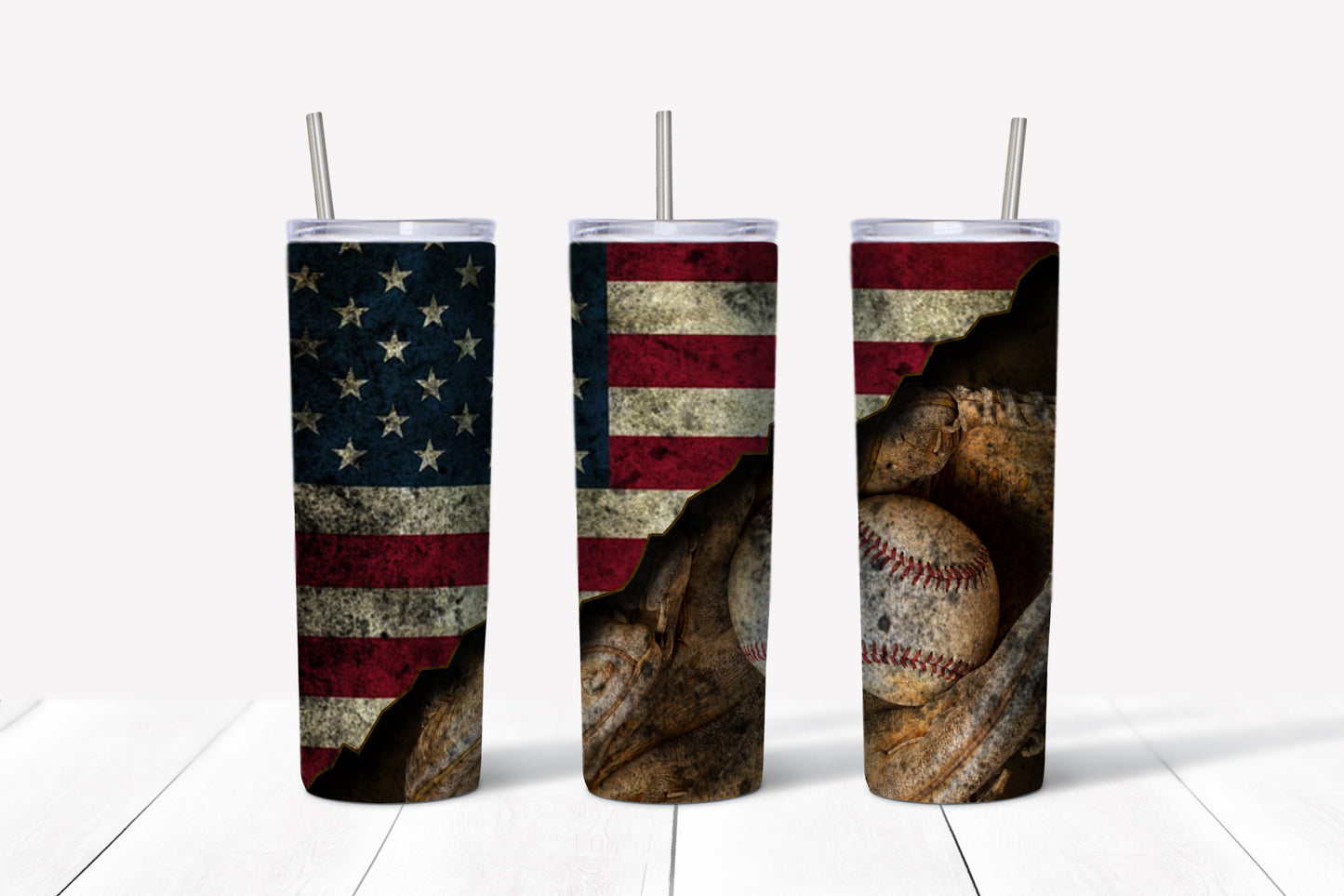 American Flag Baseball 20 oz Skinny Tumbler
