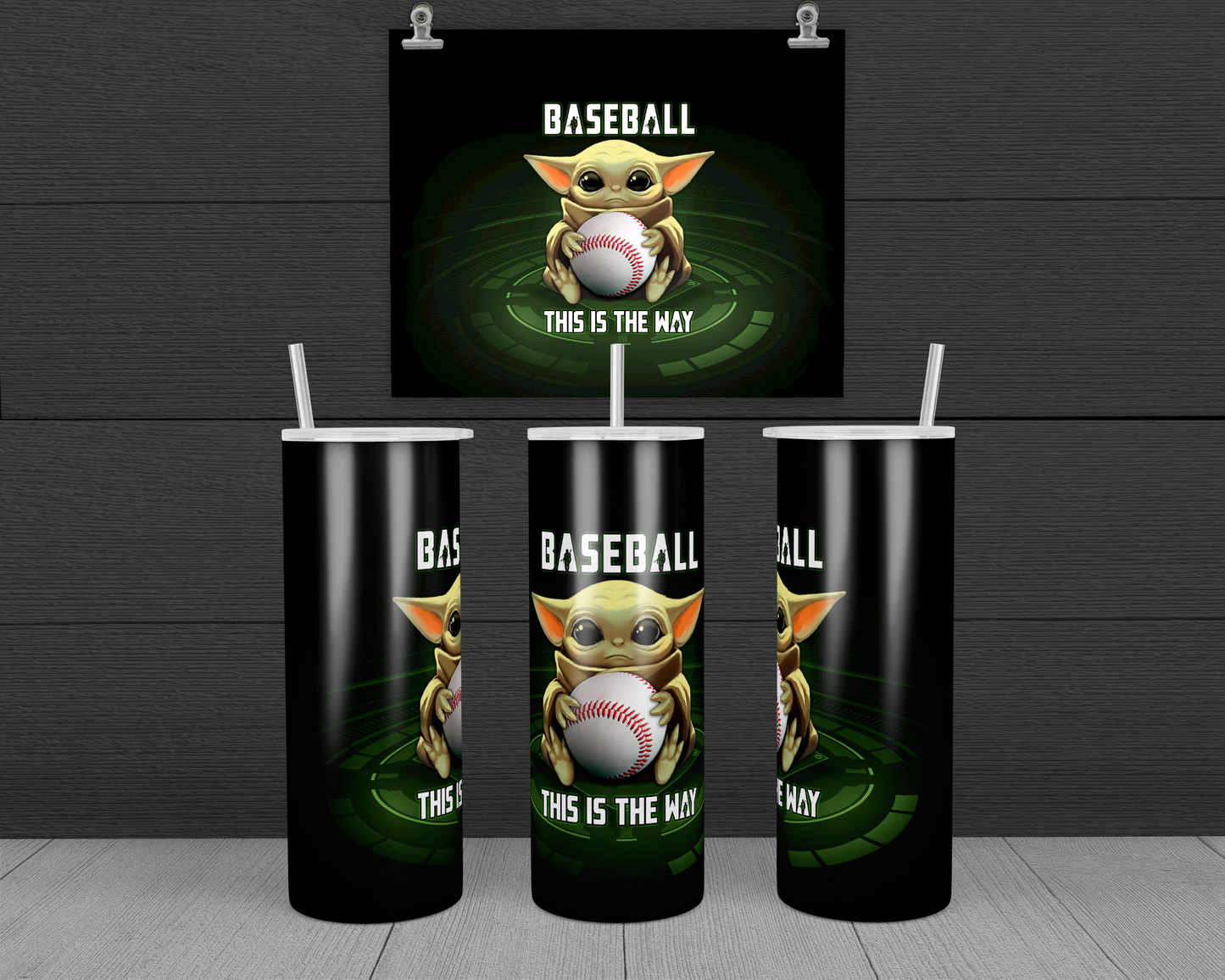 Baby Yoda Baseball 20 oz Skinny Tumbler