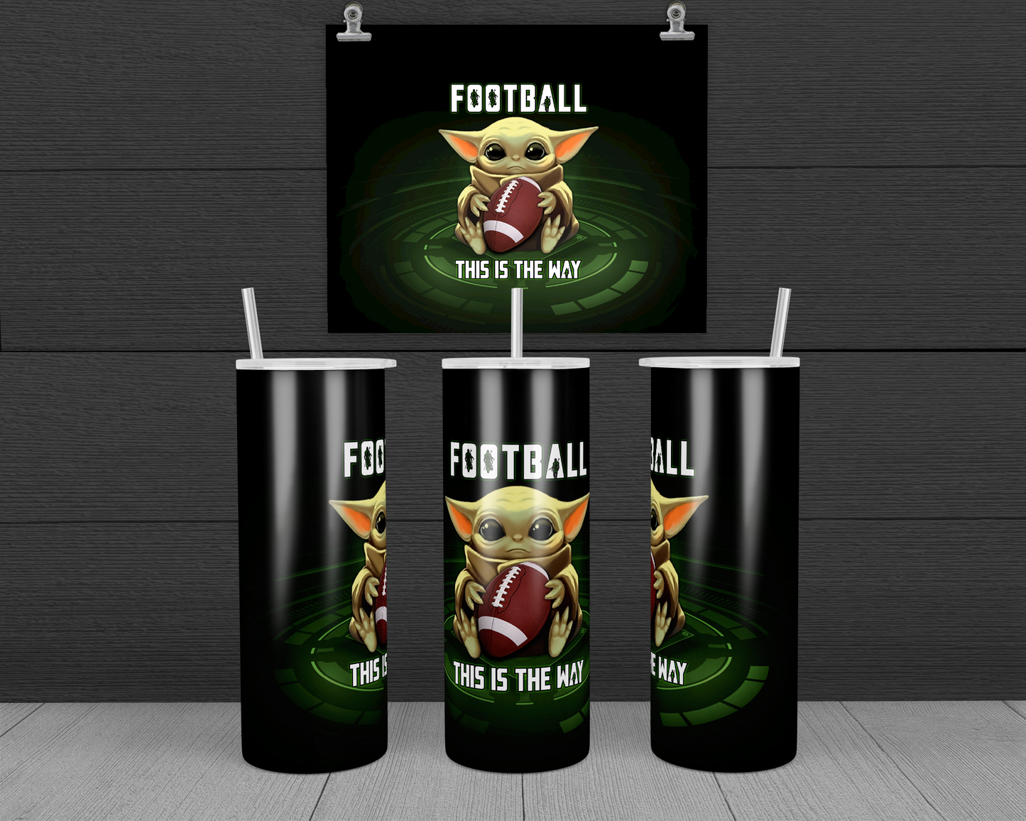 Baby Yoda Football 20 oz Skinny Tumbler