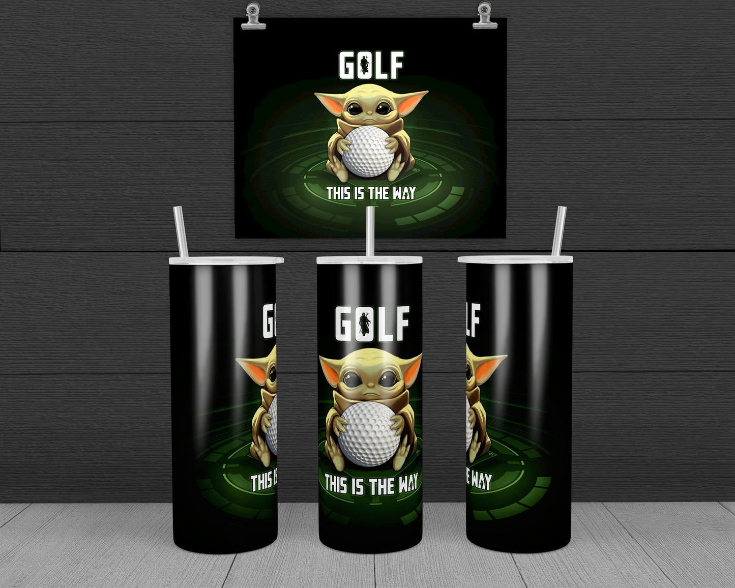Baby Yoda Golf 20 oz Skinny Tumbler