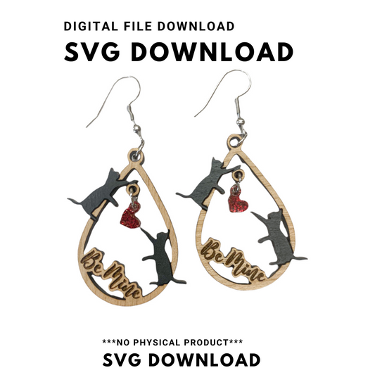Valentine Be Mine Cat Teardrop dangle Earring - SVG Cut File