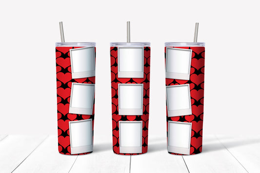 Custom 9 Photo Valentine's Day Tumbler | Valentine's Red Hearts Custom Photos Tumbler
