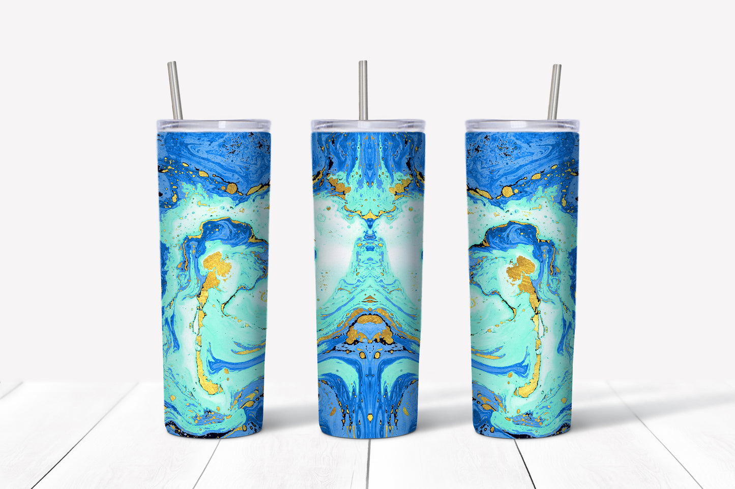 Blue and Gold Marble 20 oz Skinny Tumbler