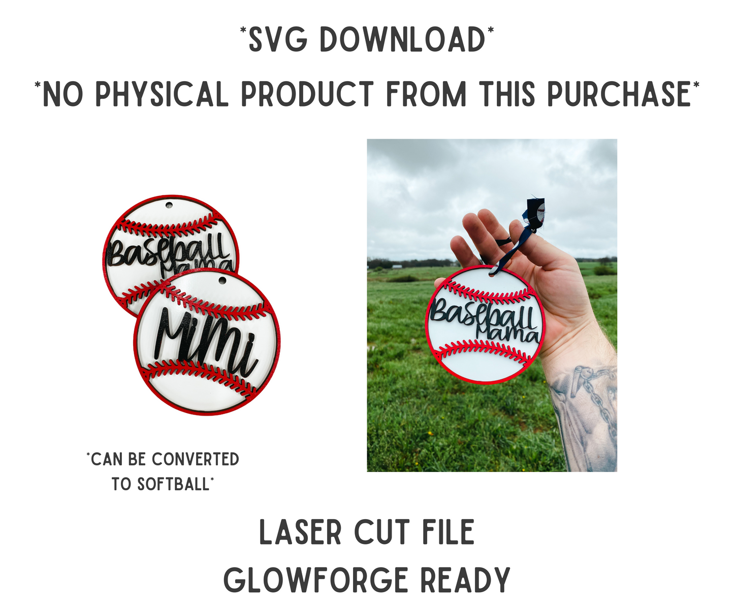 Baseball Car Charm SVG Laser Cut File