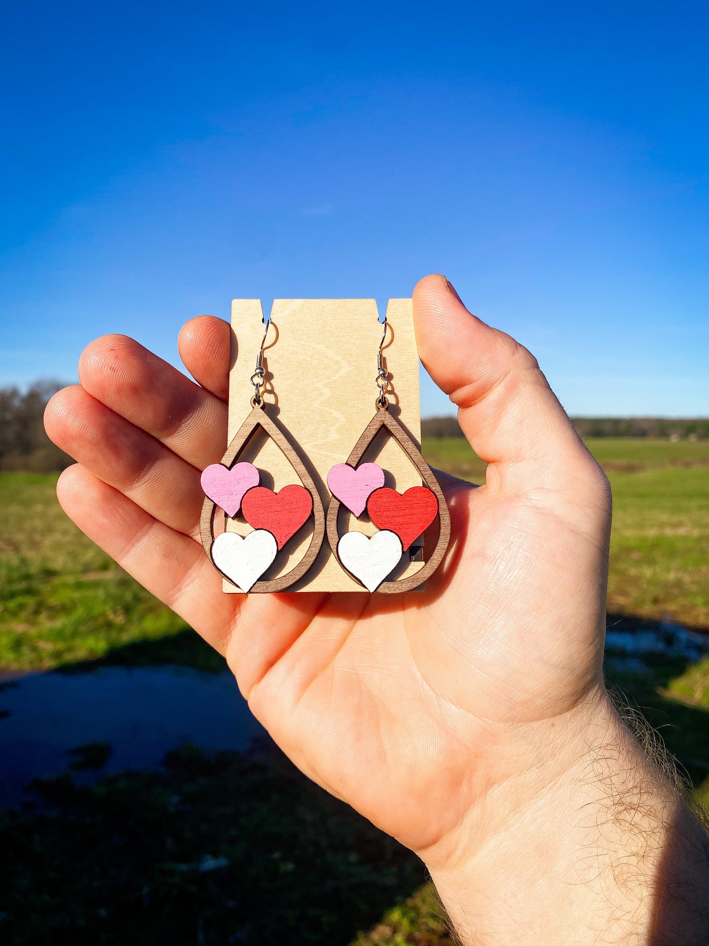 Valentine's Day 3 Hearts Dangle Earring SVG Cut file