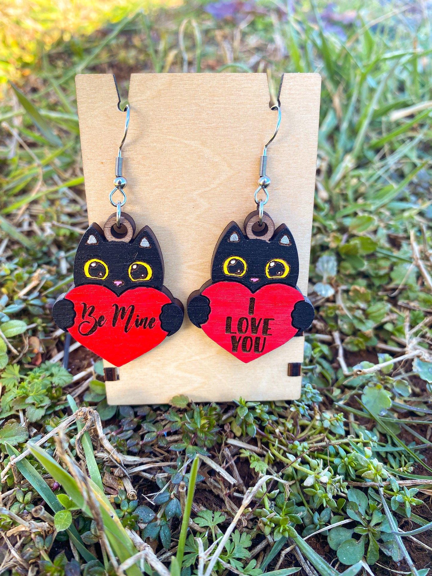 Wooden Black Kitten Earrings| Custom Valentine Gift | Custom Earrings | Cat Earrings | Cat Dangle Earrings | Gift for Cat Lover
