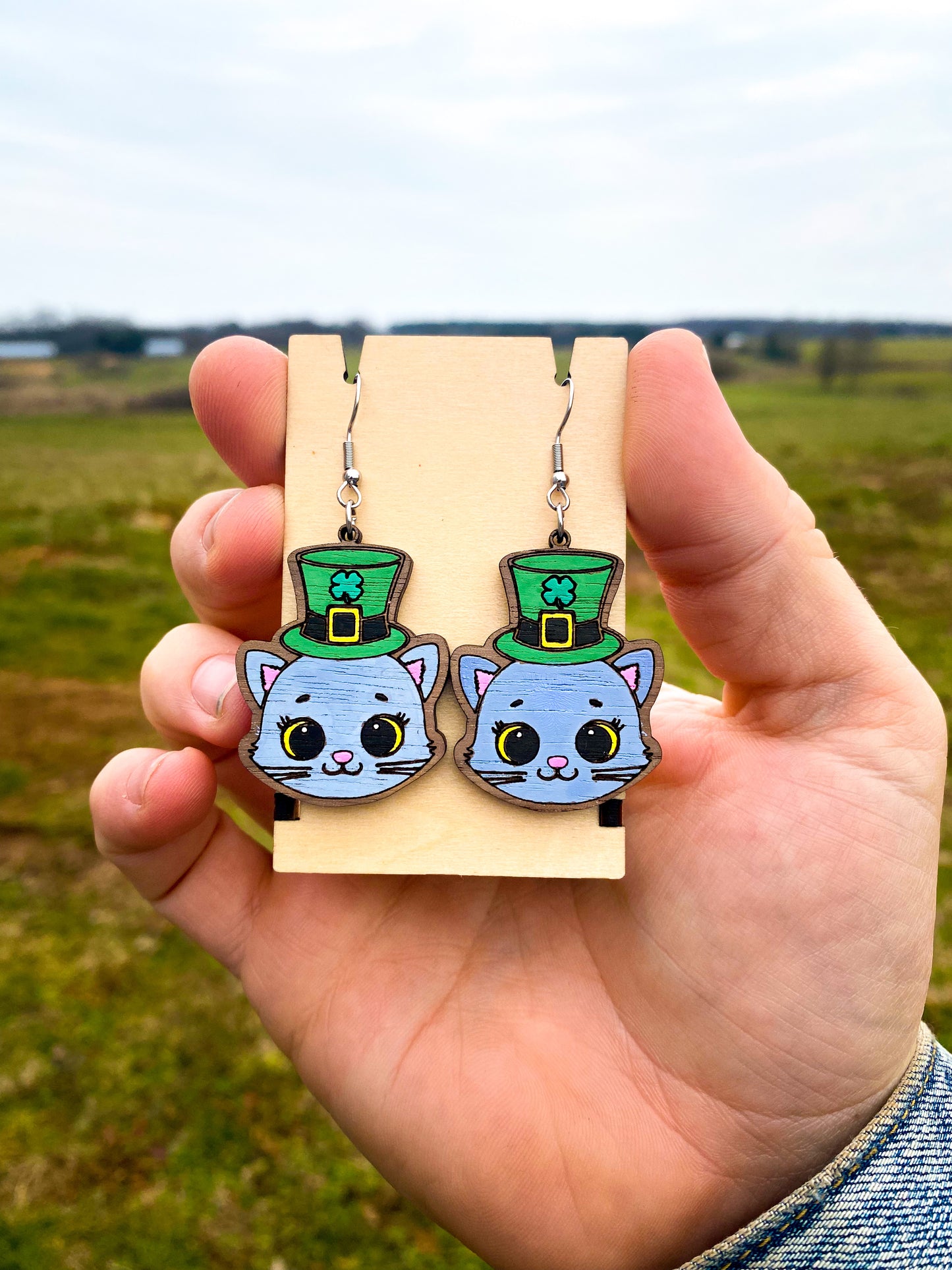 St. Patrick's Day Cute Kitten Dangle Earrings SVG Cut file