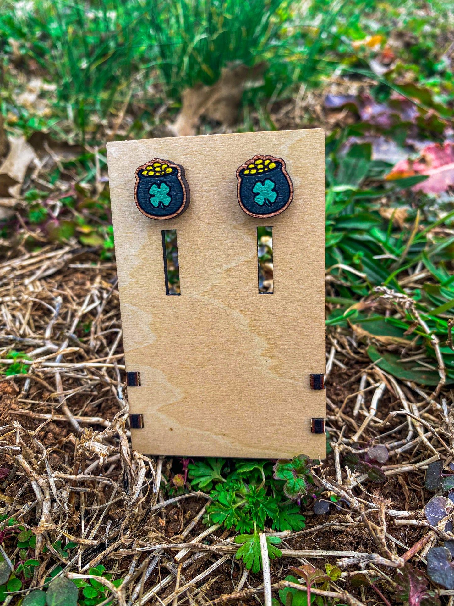 St. Patrick's Day Pot of gold Stud Earrings SVG Cut file