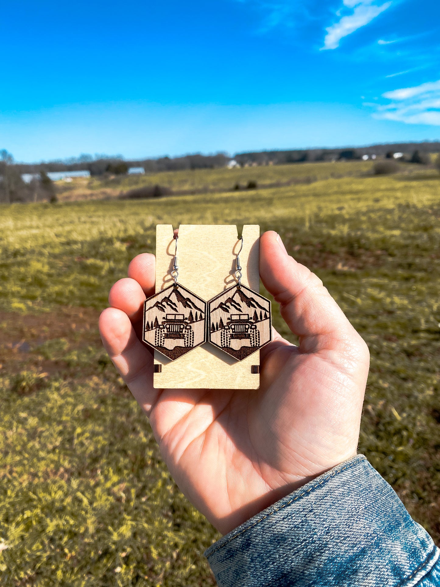 Hexagon Jeep In the mountains Earrings | Jeep Dangle Earrings