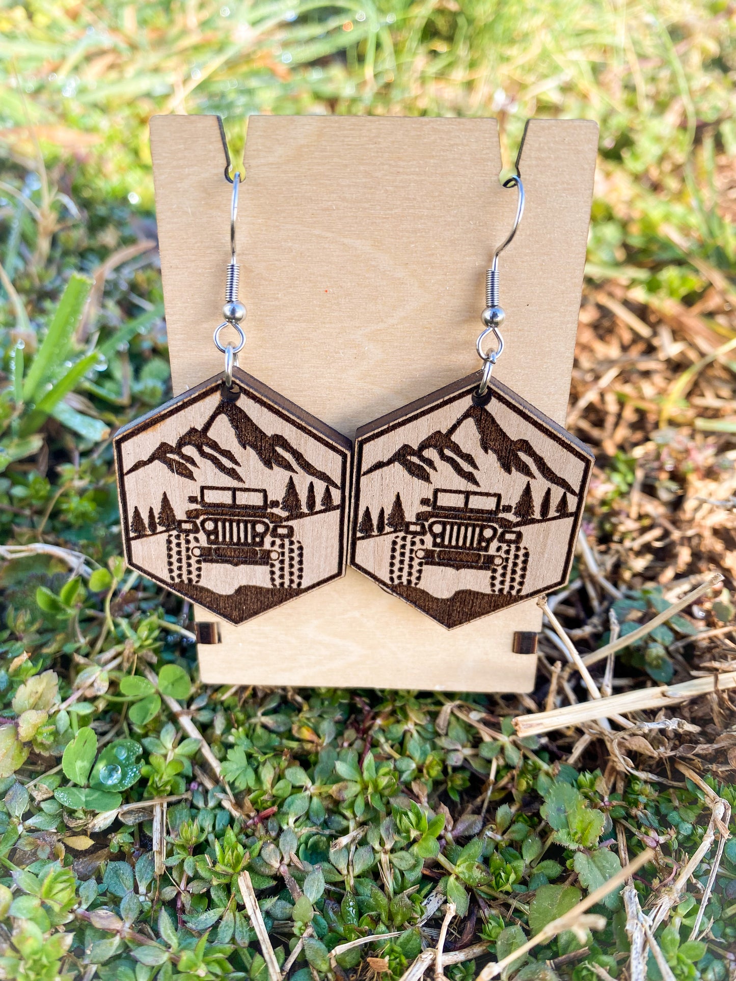 Jeep In Mountains Hexagon Dangle Earrings - SVG Cut file