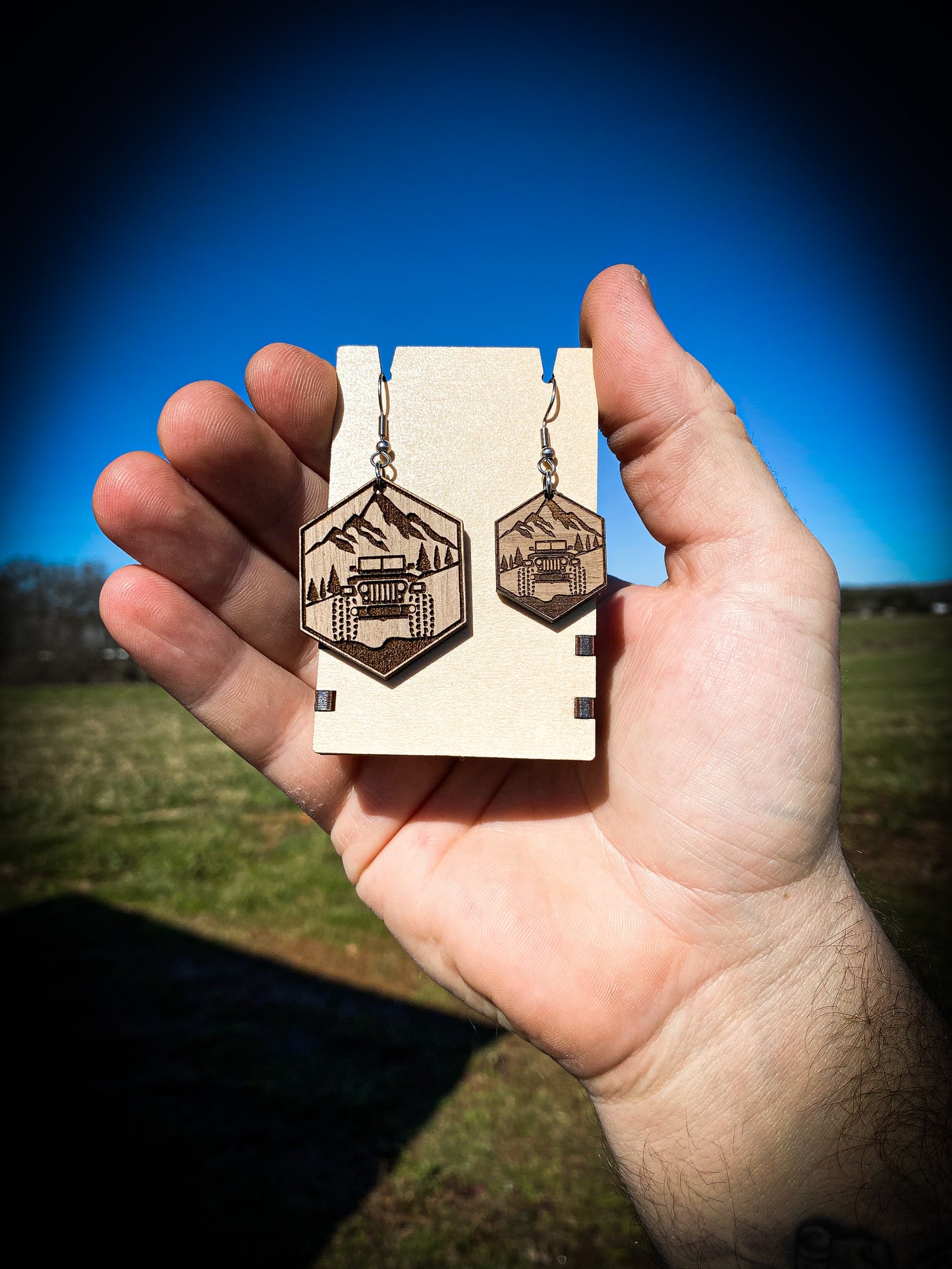 Jeep In Mountains Hexagon Dangle Earrings - SVG Cut file