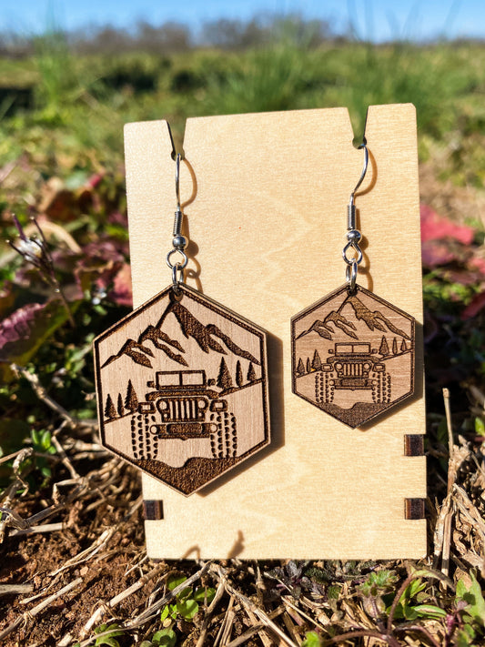 Hexagon Jeep In the mountains Earrings | Jeep Dangle Earrings