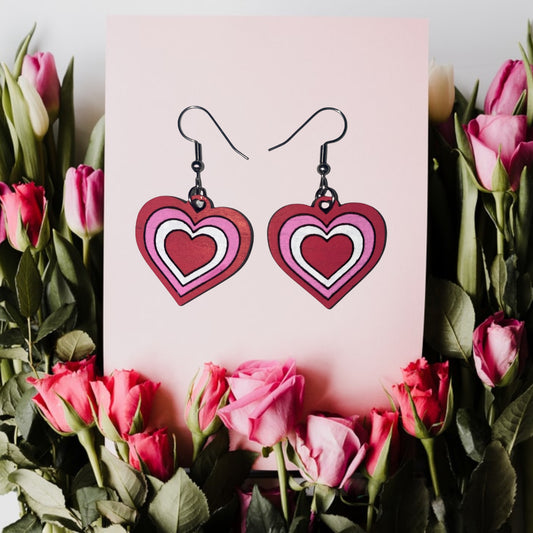 Valentine’s Day Earrings - Handmade Wood Dangle Earrings w/ 304 Stainless Steel | Trendy Aesthetic Valentine’s Jewelry Accessories Gift