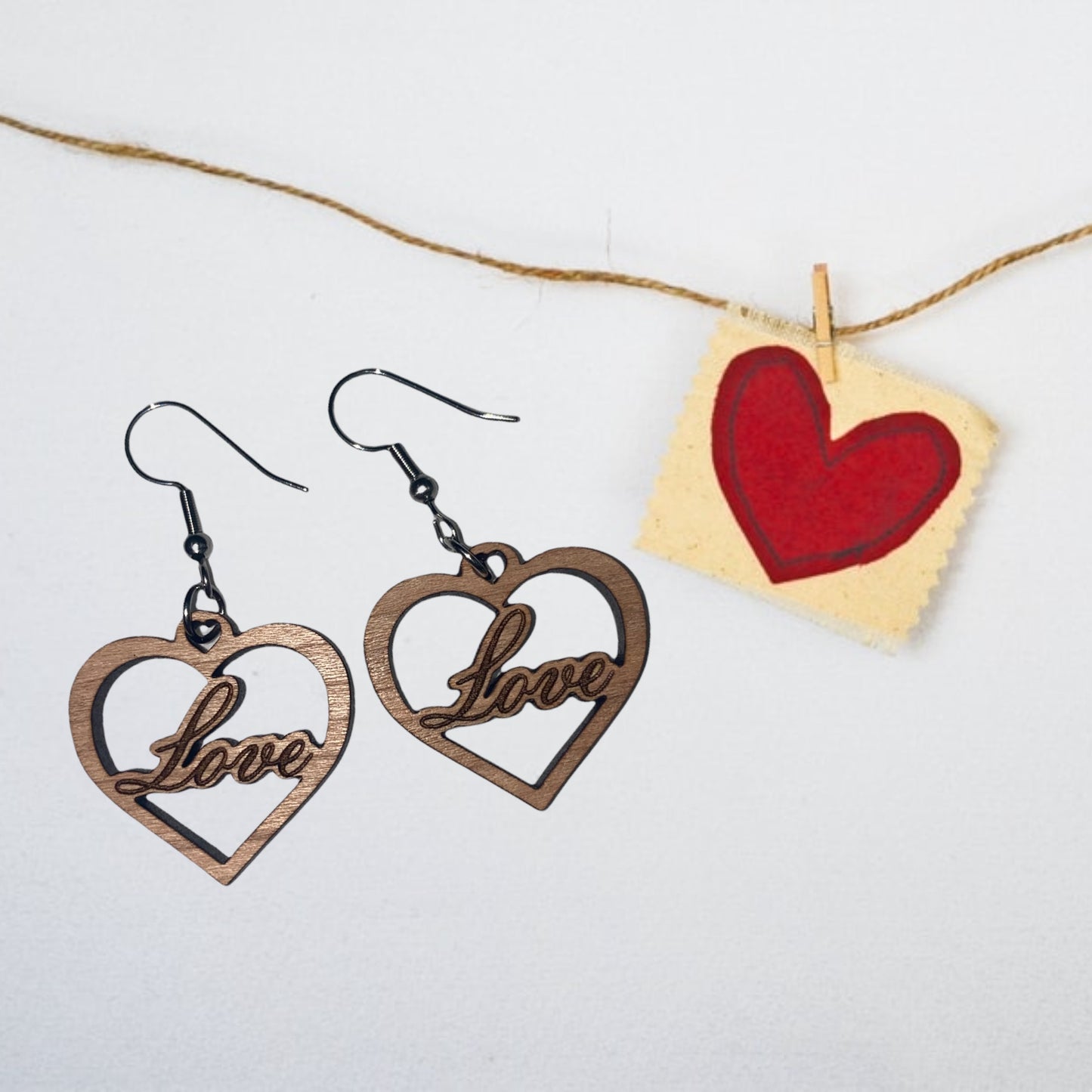 Love Valentine’s Day Dangle Earrings - Handmade Wooden Earrings in Various Findings & Materials | Cute Valentine’s Jewelry Accessories Gift