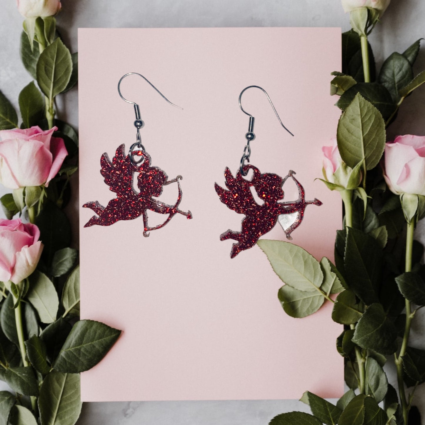 Red Cupid Valentine’s Day Dangle Earrings - Handmade Acrylic Earrings w/ 304 Stainless Steel | Cute Aesthetic Angel Jewelry Gift for Her