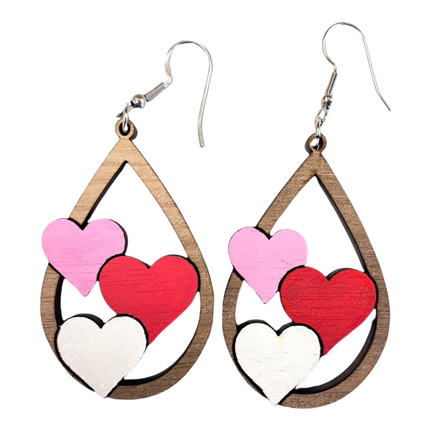 Valentine's Day 3 Hearts Dangle Earring SVG Cut file