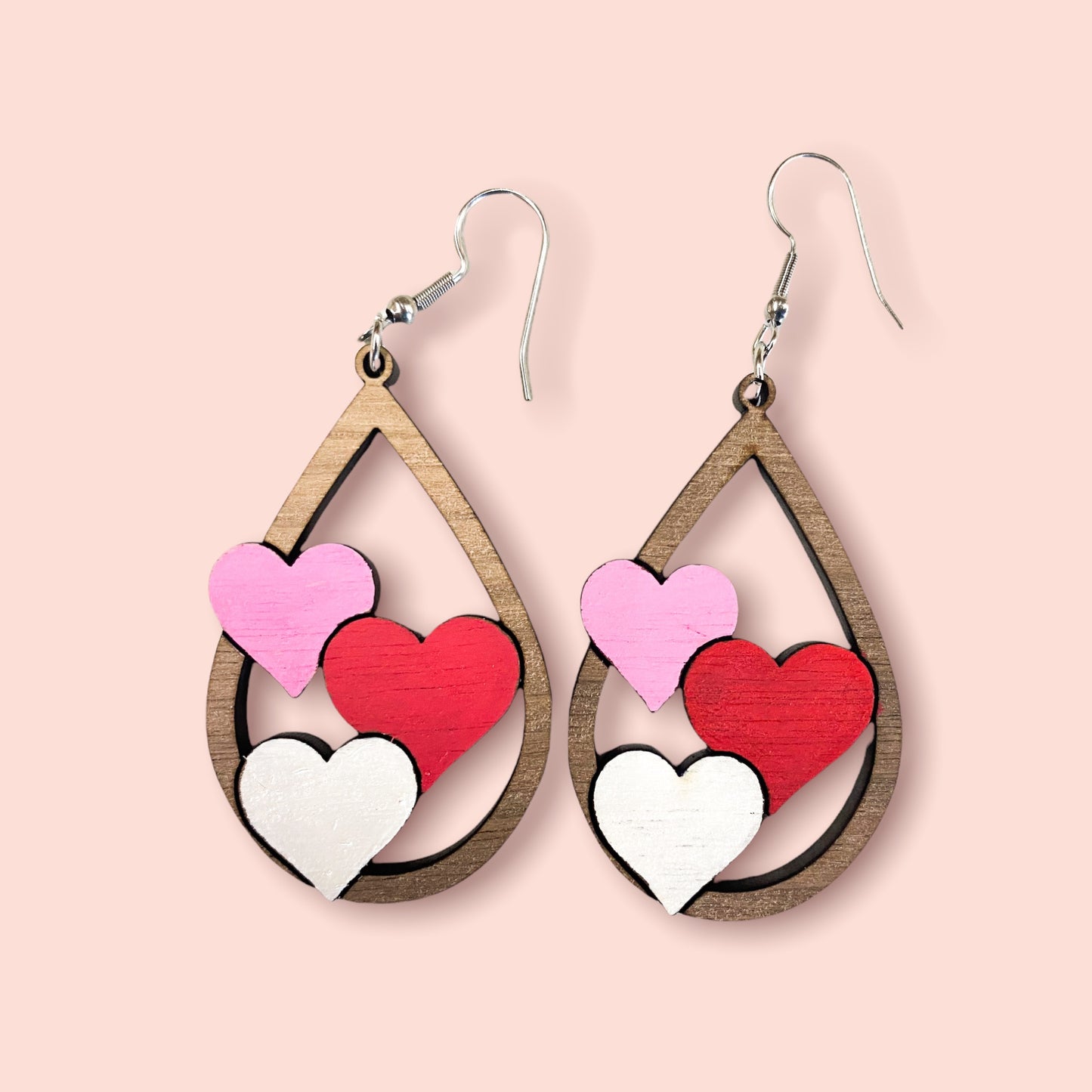 Valentine's Day 3 Hearts Dangle Earring SVG Cut file