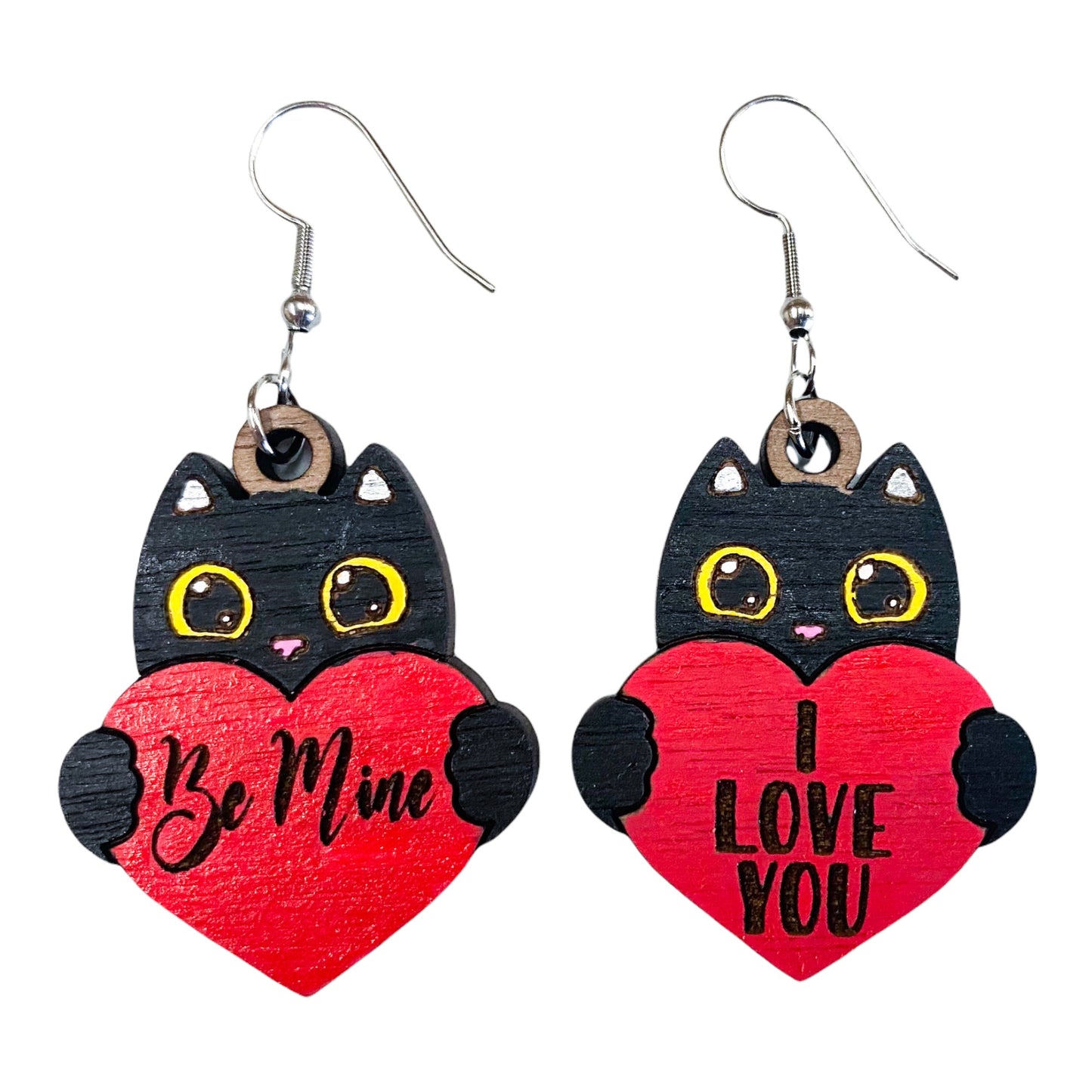 Wooden Black Kitten Earrings| Custom Valentine Gift | Custom Earrings | Cat Earrings | Cat Dangle Earrings | Gift for Cat Lover