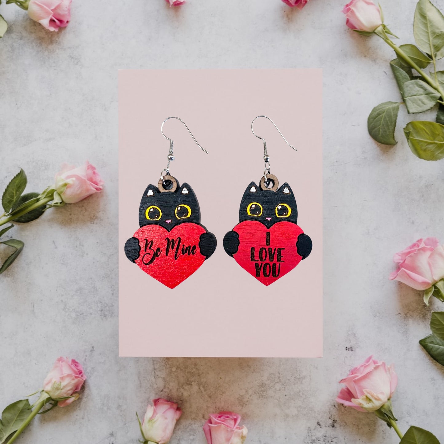 Valentine Kitten Love Dangle Earring SVG Cut file