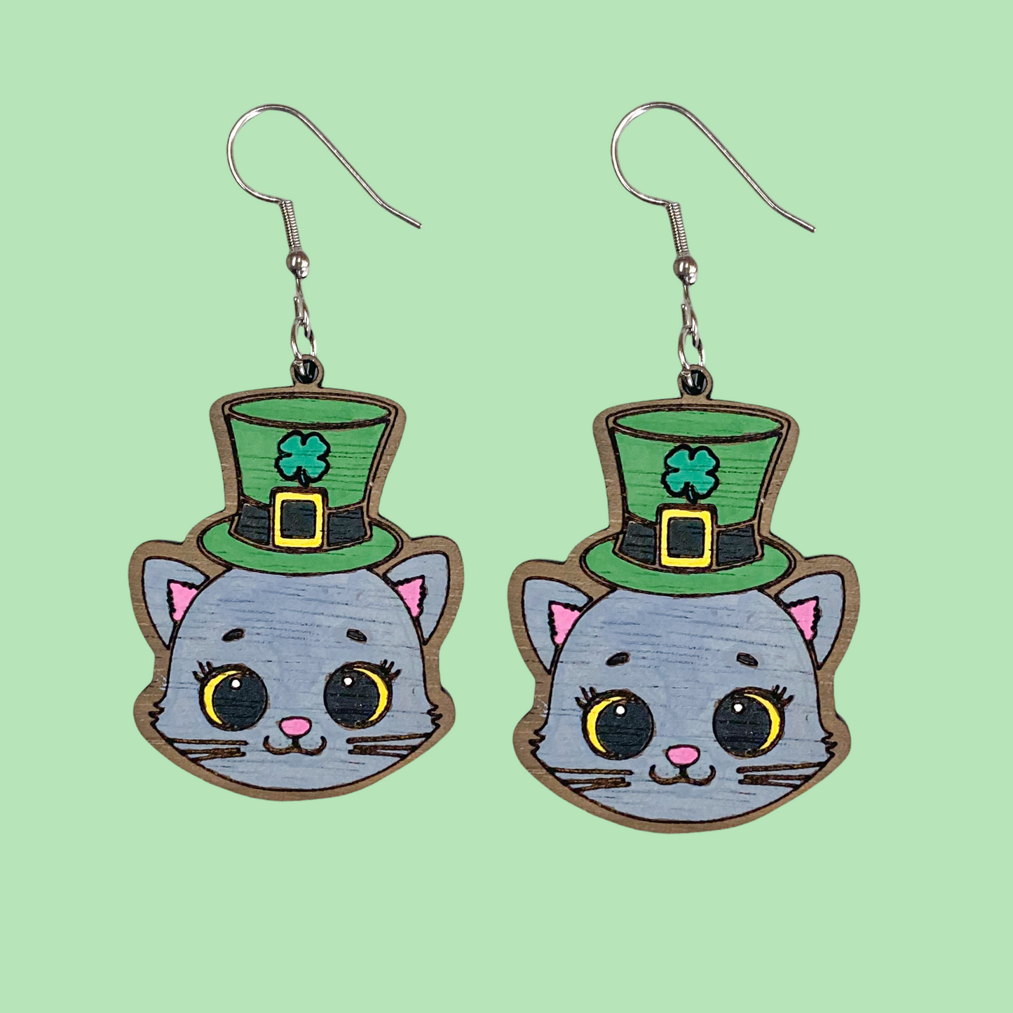 St. Patrick's Day Cute Kitten Dangle Earrings SVG Cut file