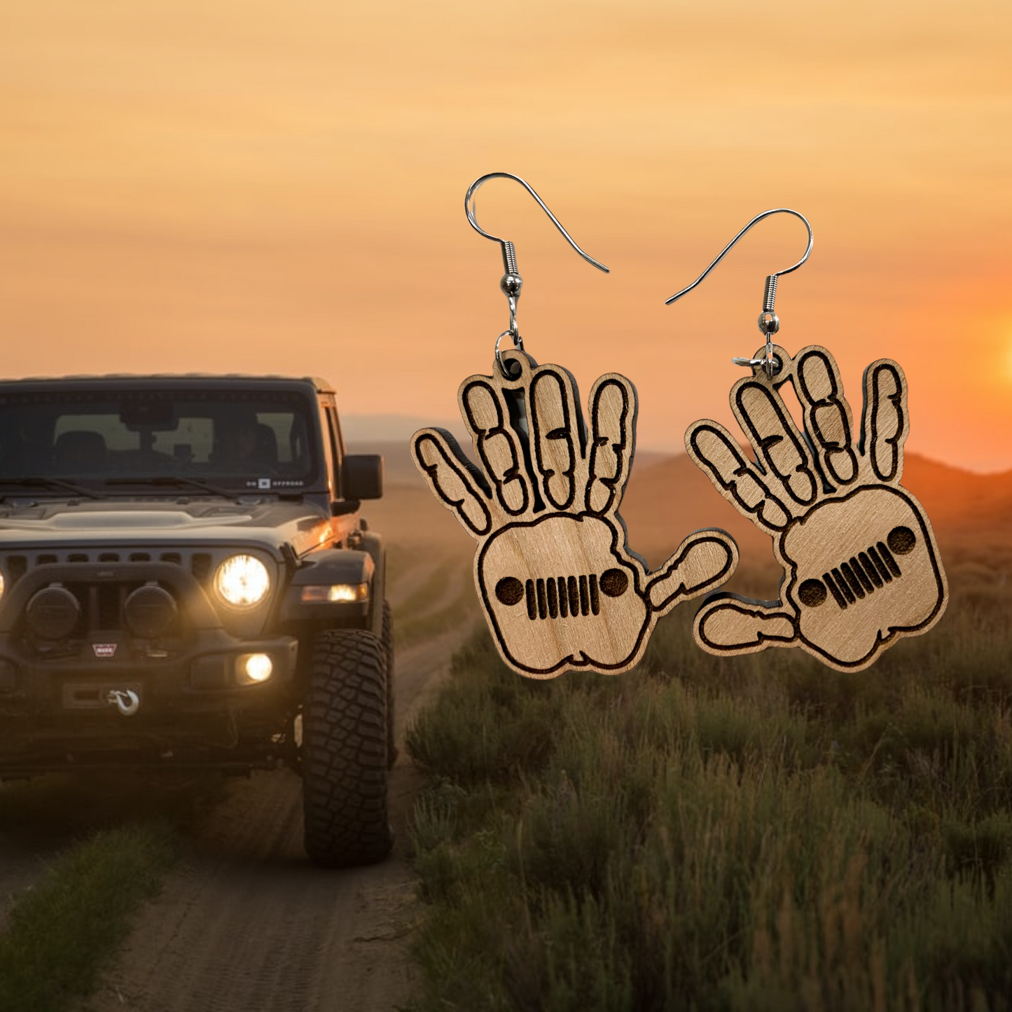 Jeep Wave Earrings | Jeep Hand Dangle Earrings