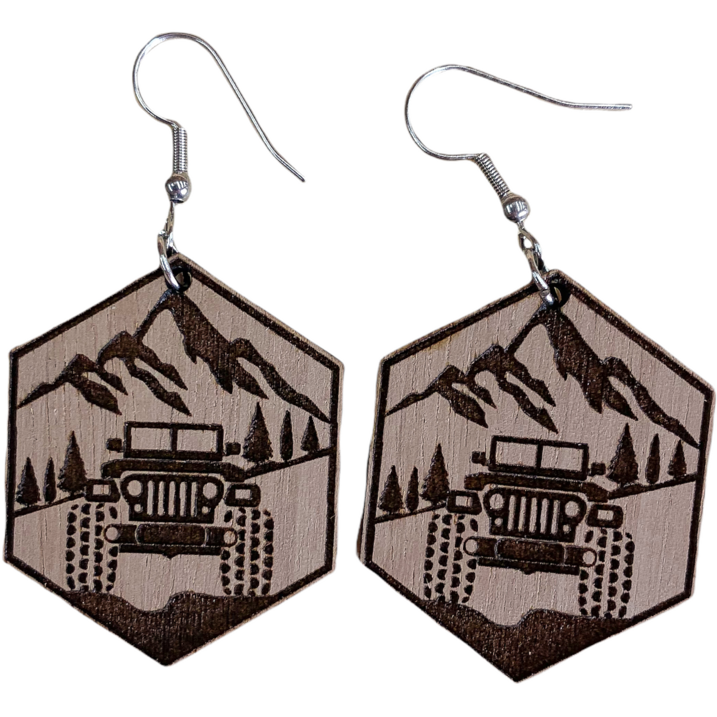 Hexagon Jeep In the mountains Earrings | Jeep Dangle Earrings