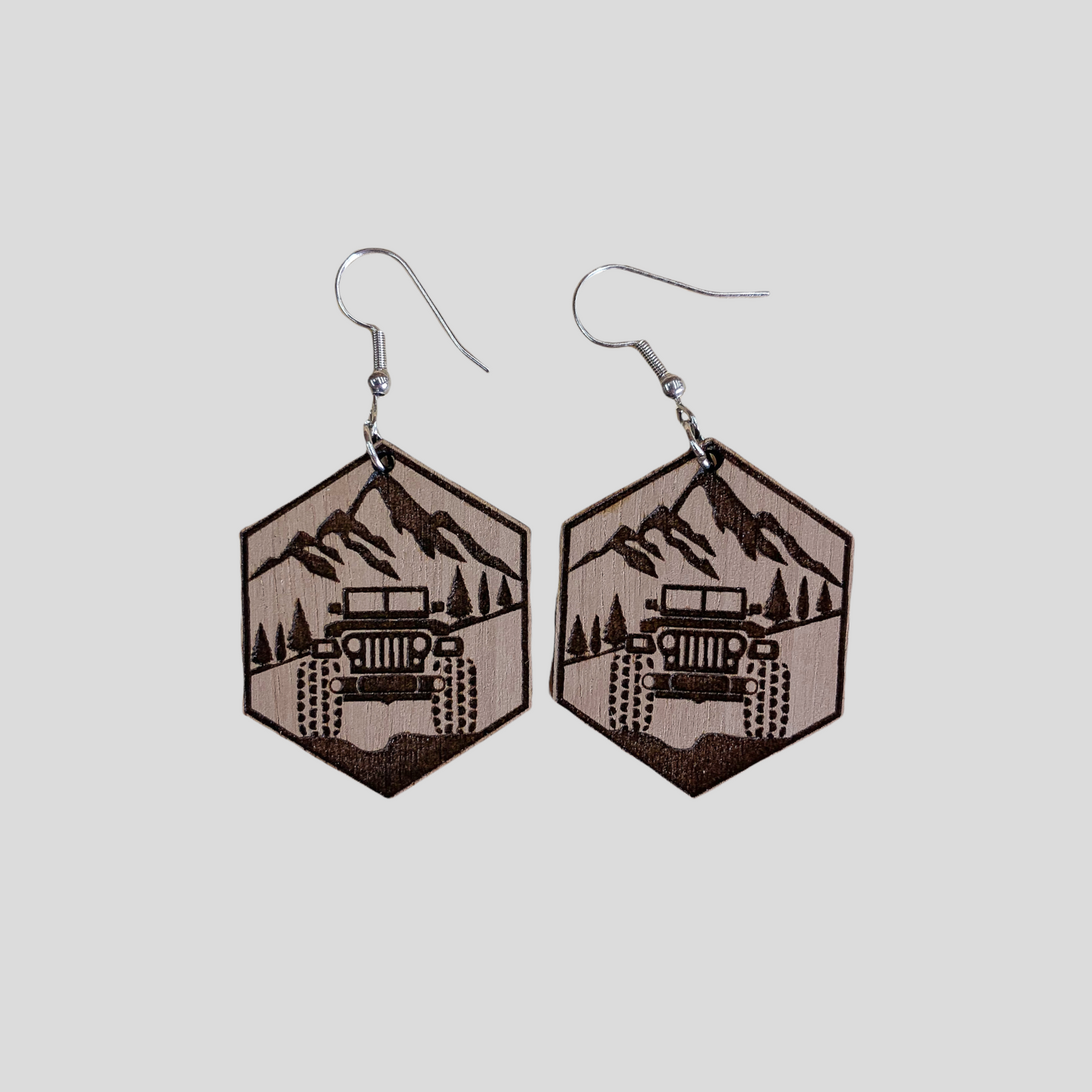 Hexagon Jeep In the mountains Earrings | Jeep Dangle Earrings