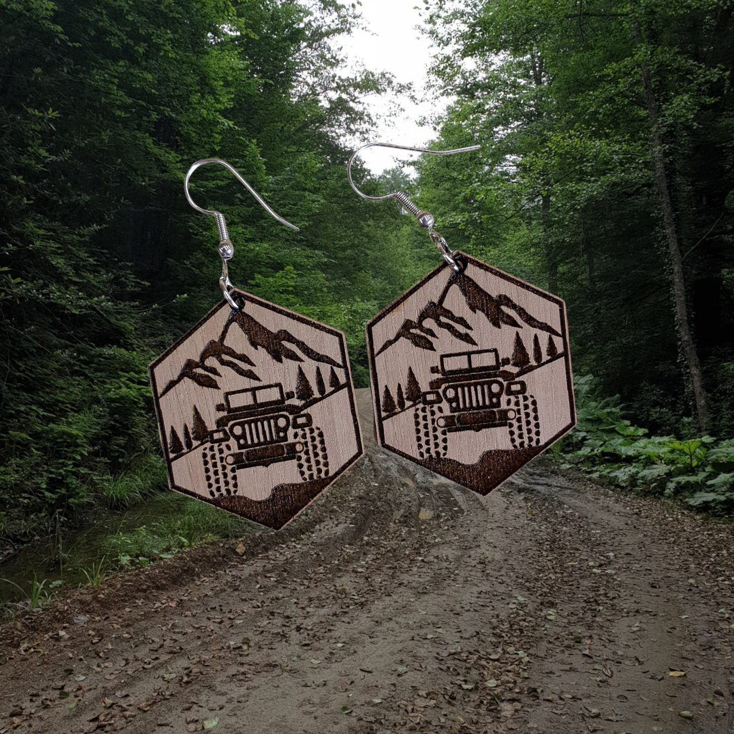 Hexagon Jeep In the mountains Earrings | Jeep Dangle Earrings
