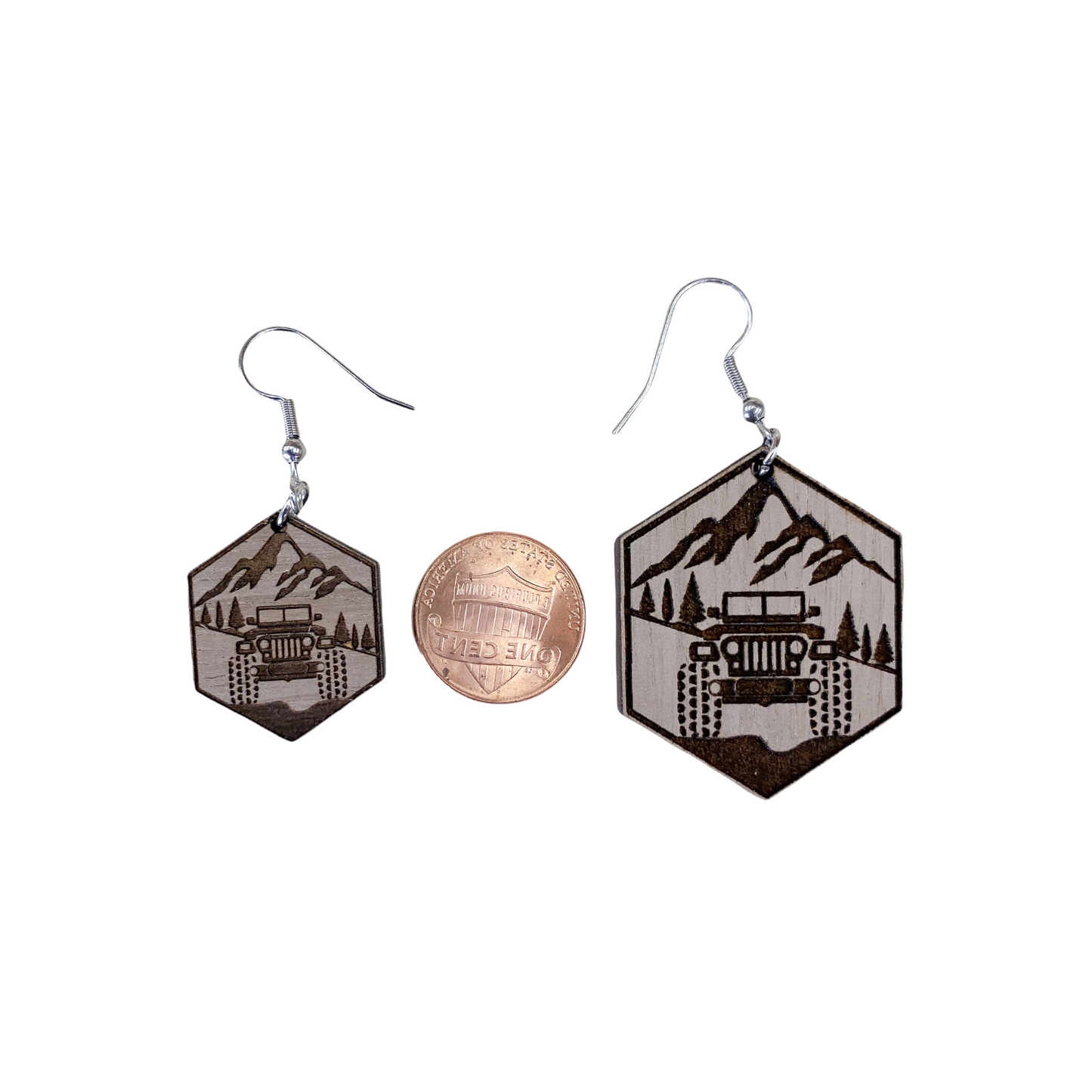 Hexagon Jeep In the mountains Earrings | Jeep Dangle Earrings
