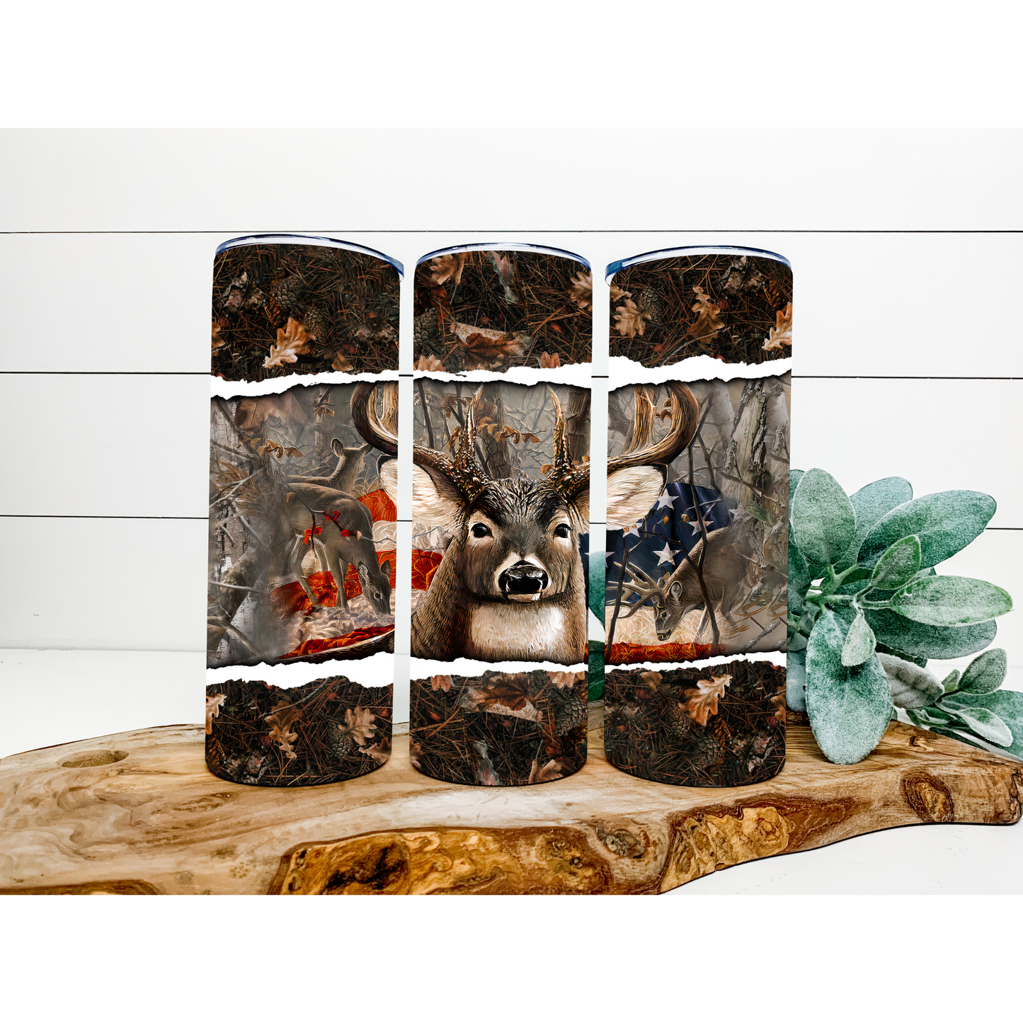 USA American Patriotic Whitetail Buck Hunting 20 oz Skinny Tumbler