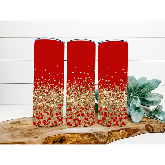 Valentine's Day Tumbler | Valentine's Red and Gold Leopard Print Tumbler